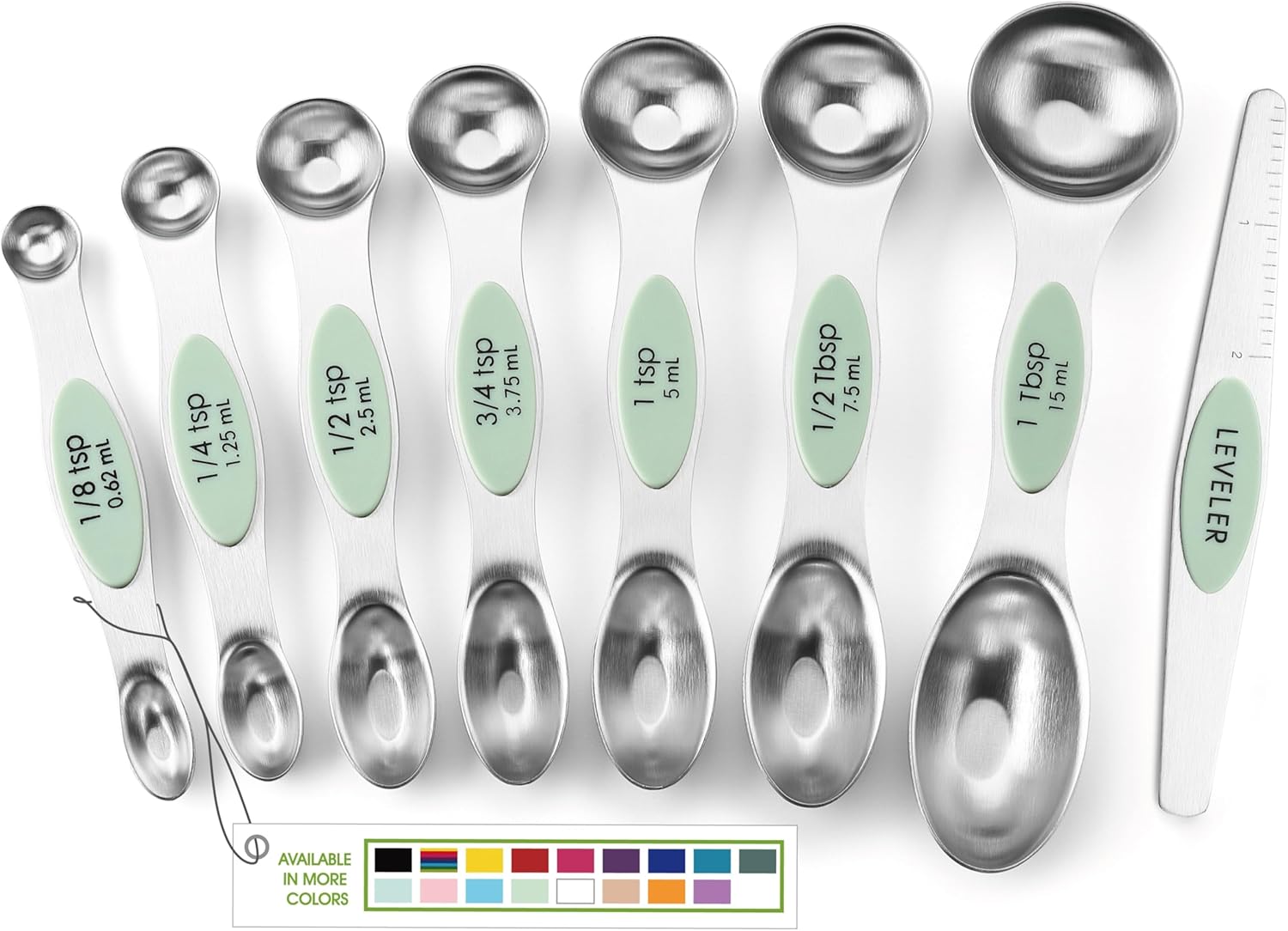Spring Chef Magnetic Measuring Spoons Set with Strong N45 Magnets, Heavy Duty Stainless Steel Metal, Fits in Most Kitchen Spice Jars for Baking & Cooking, BPA Free, Black, Set of 8 with Leveler