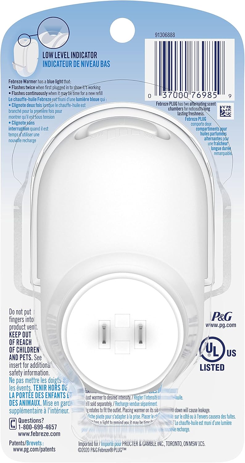 Febreze Plug in Air Fresheners for Home, Air Freshener Plug in, Wall Diffuser, Ocean Scent, Odor Fighter for Strong Odors, 1 Warmer + 2 Oil Refills