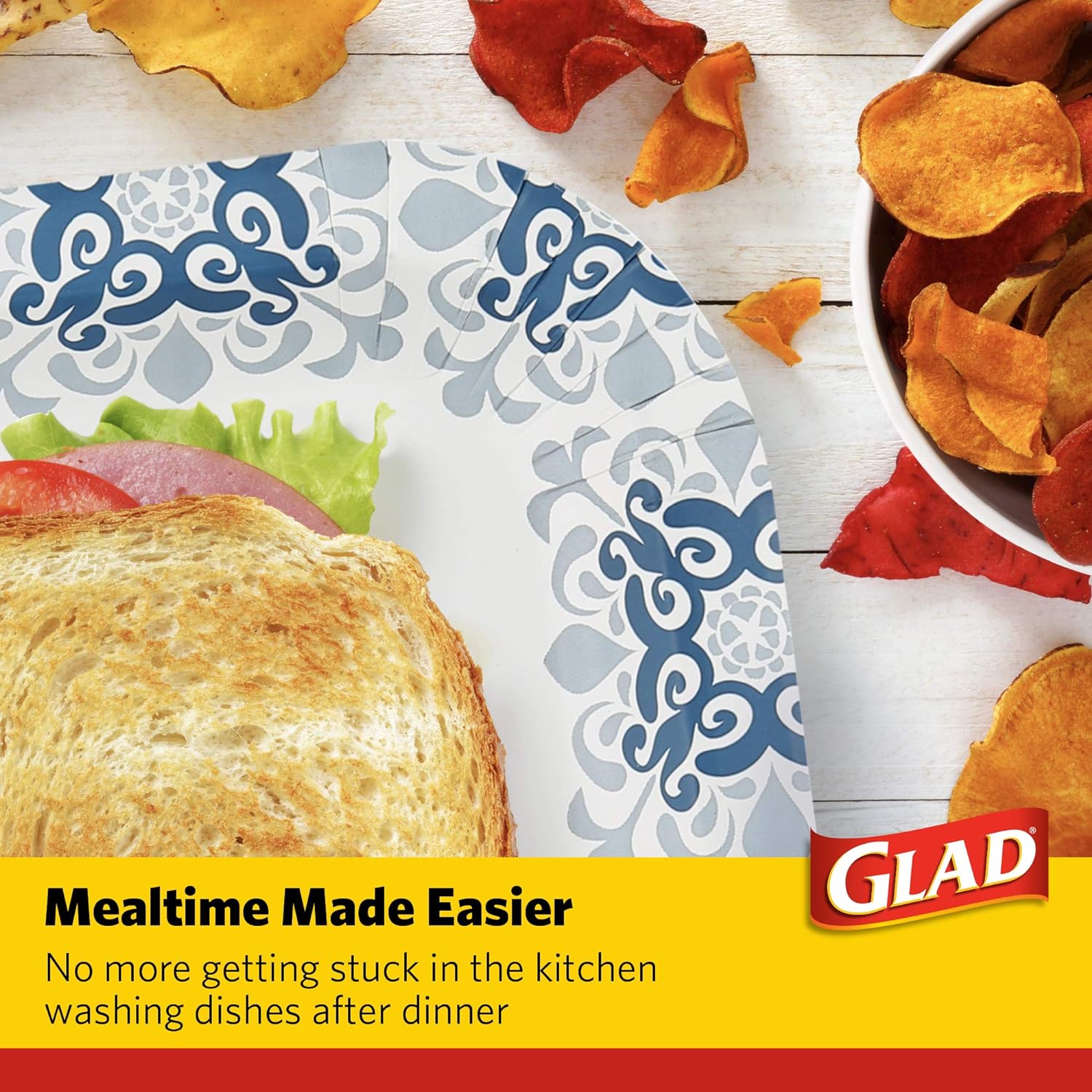 Glad Square Disposable Paper Plates for All Occasions | Soak Proof, Cut Proof, Microwaveable Heavy Duty Disposable Plates | 8.5