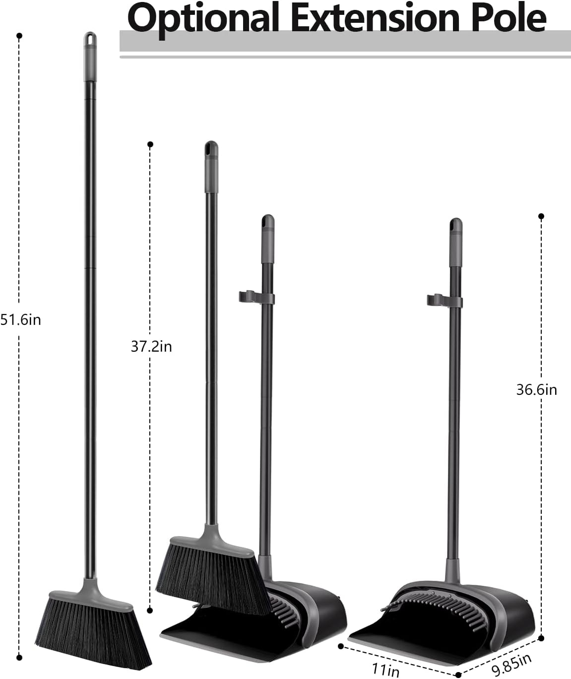 Broom with Dustpan Combo Set, Upgrade Broom and Dustpan Set for Home, 52'' Long Handle Broom and Dustpan Set, Standing Dustpan and Broom for Kitchen Office Lobby Floor