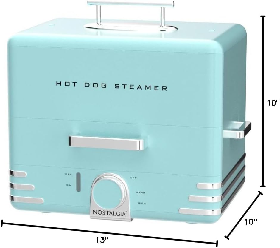 Nostalgia Extra Large Diner-Style Coca-Cola Hot Dog Steamer and Bun Warmer, 24 Hot Dog and 12 Bun Capacity, Steam Bratwursts, Sausages, Vegetables, Fish, Dumplings, Red
