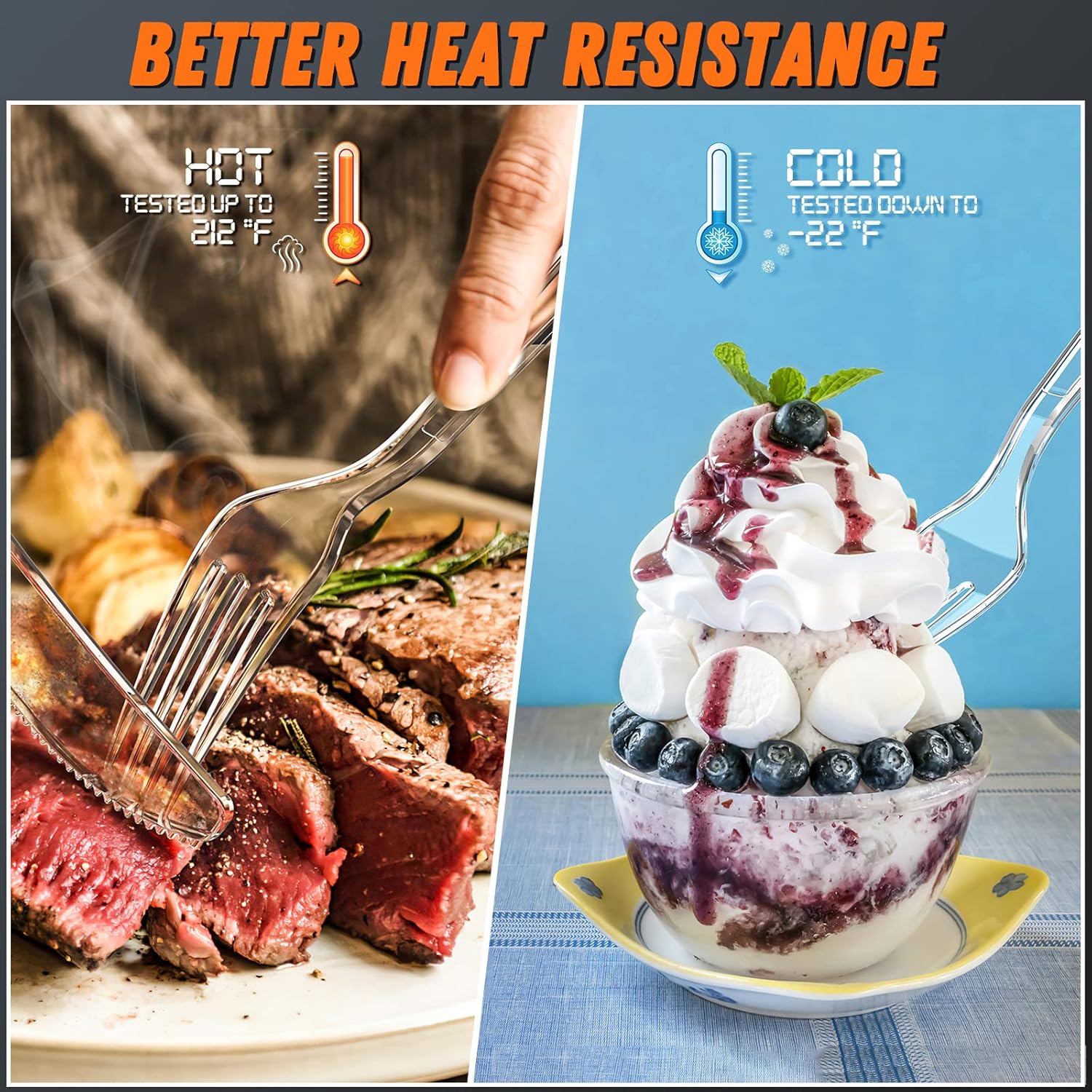 360 Count Plastic Silver Ware Heavy Duty, 120 Forks, 120 Spoons, 120 Knives, Heat Resistant & BPA Free Disposable SilverWare, Disposable Cutlery set, Premium Clear Utencils for Party Supply