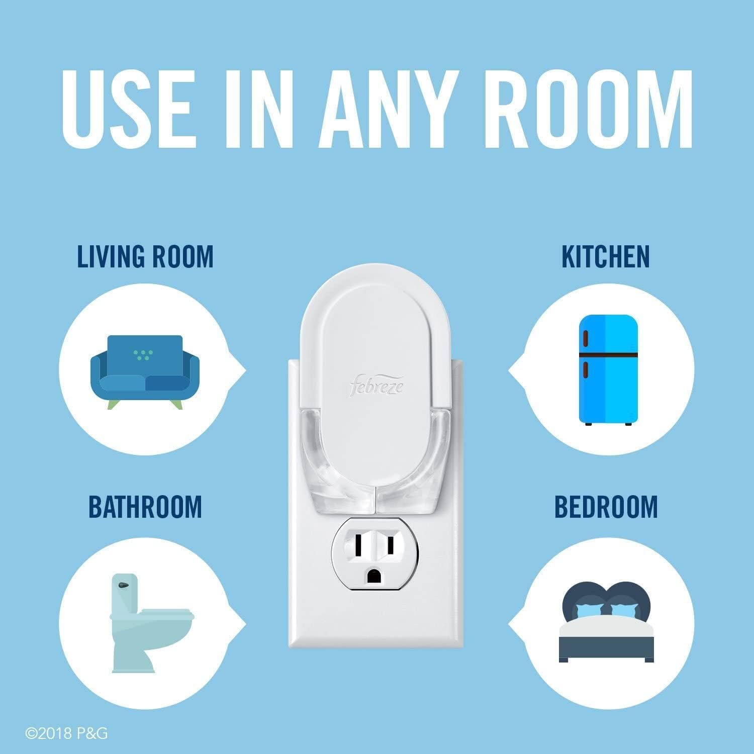 Febreze Plug in Air Fresheners for Home, Air Freshener Plug in, Wall Diffuser, Ocean Scent, Odor Fighter for Strong Odors, 1 Warmer + 2 Oil Refills