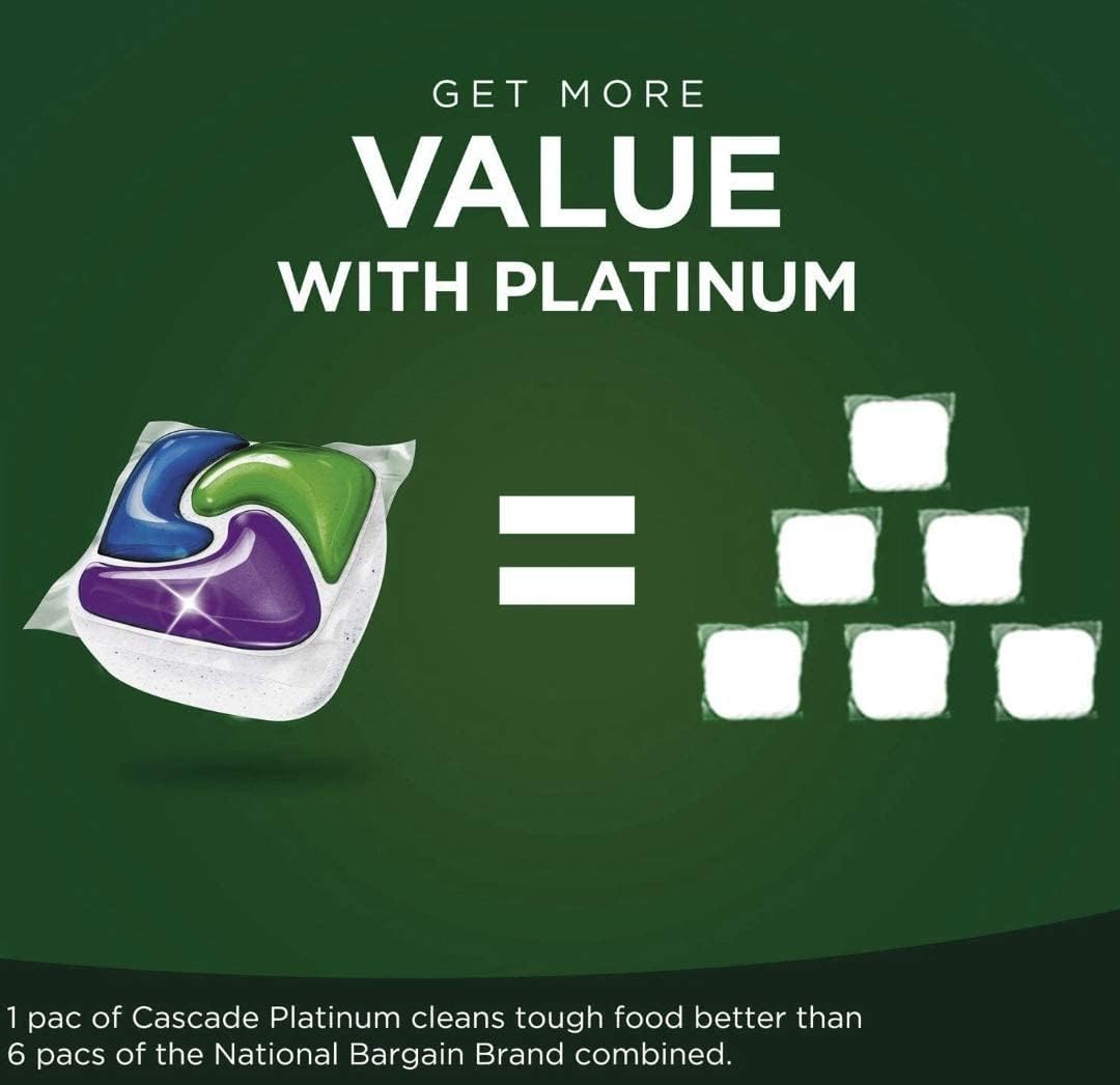 Cascade Platinum Dishwasher Pods, Dishwasher Detergent, Dishwasher Pod, Dishwasher Soap Pod, Actionpacs Dish Washing Pod, Lemon, 62 Count Dishwasher Detergent Pods