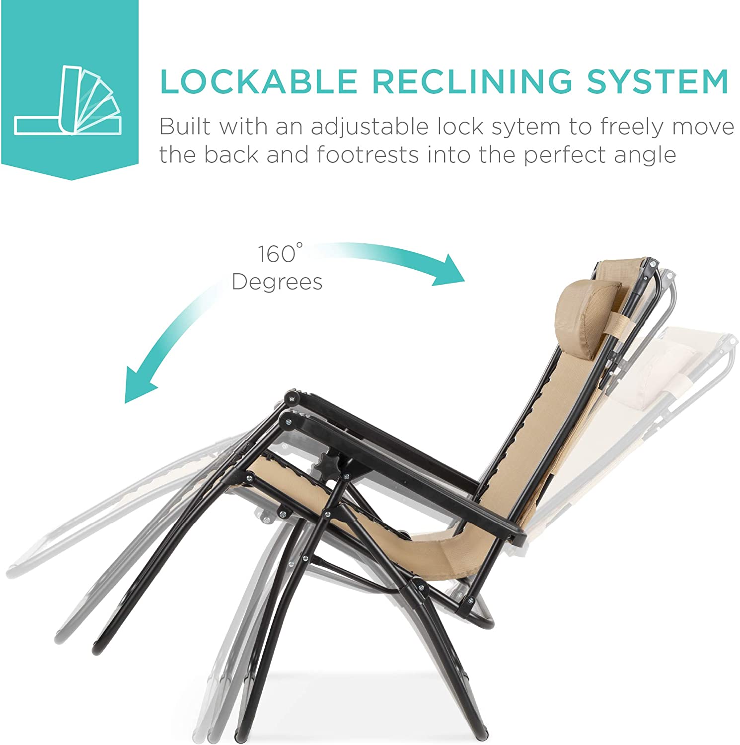 Folding Zero Gravity Outdoor Recliner Patio Lounge Chair w/Adjustable Canopy Shade, Headrest, Side Accessory Tray, Textilene Mesh - Beige