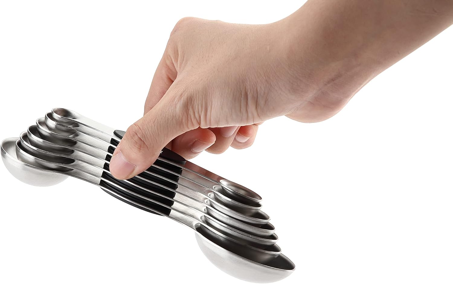 Spring Chef Magnetic Measuring Spoons Set with Strong N45 Magnets, Heavy Duty Stainless Steel Metal, Fits in Most Kitchen Spice Jars for Baking & Cooking, BPA Free, Black, Set of 8 with Leveler