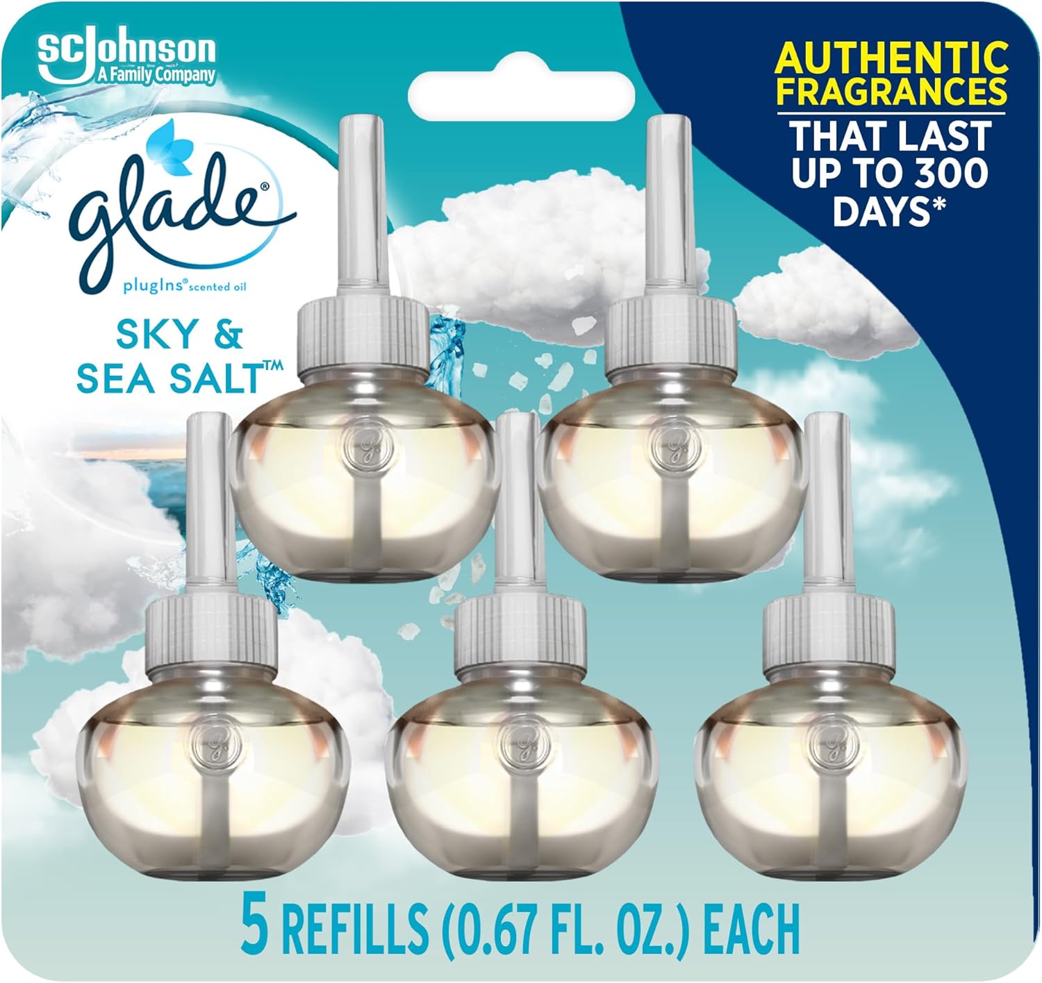 Glade PlugIns Refills Air Freshener, Scented and Essential Oils for Home and Bathroom, Apple Cinnamon, 3.35 Fl Oz, 5 Count
