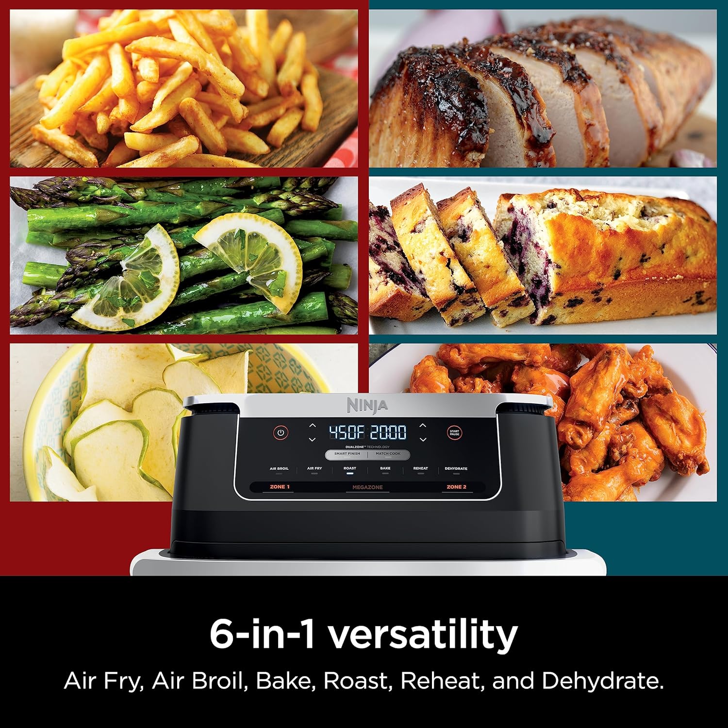 Ninja Air Fryer, Thermometer, Roast, Bake, Air Fry, Crisps, Broil, Reheats, Keep Warm, 10-in-1, Fries, Frozen Food, Veggies, and Meat, Quick Meals, Healthy Meals, Less Oil, 10 QT, Grey, DZ550​