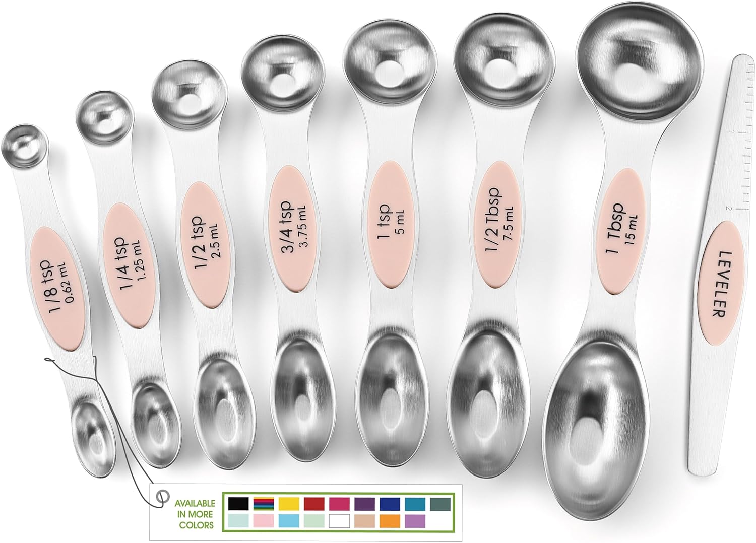 Spring Chef Magnetic Measuring Spoons Set with Strong N45 Magnets, Heavy Duty Stainless Steel Metal, Fits in Most Kitchen Spice Jars for Baking & Cooking, BPA Free, Black, Set of 8 with Leveler