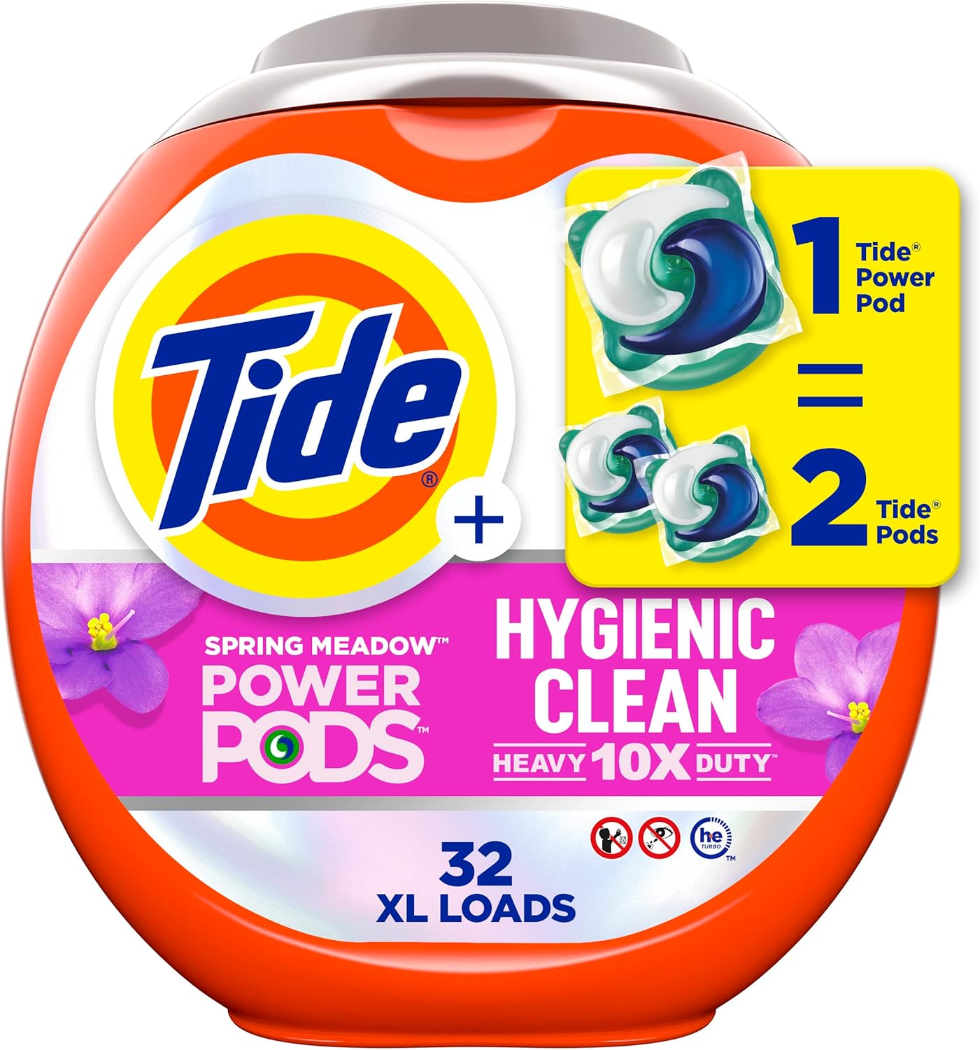 Tide Hygienic Clean Heavy 10x Duty Power PODS Laundry Detergent Pacs For Visible and Invisible Dirt, Spring Meadow Scent, 45 Count