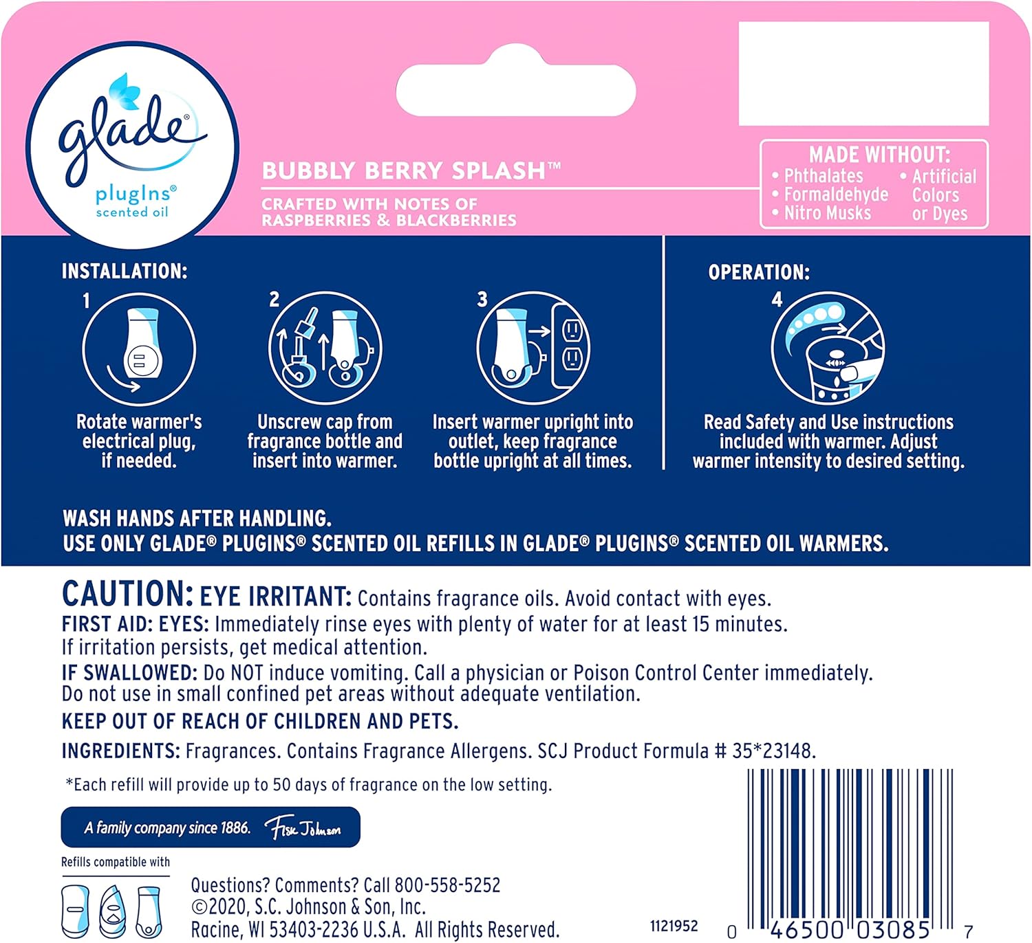 Glade PlugIns Refills Air Freshener, Scented and Essential Oils for Home and Bathroom, Apple Cinnamon, 3.35 Fl Oz, 5 Count