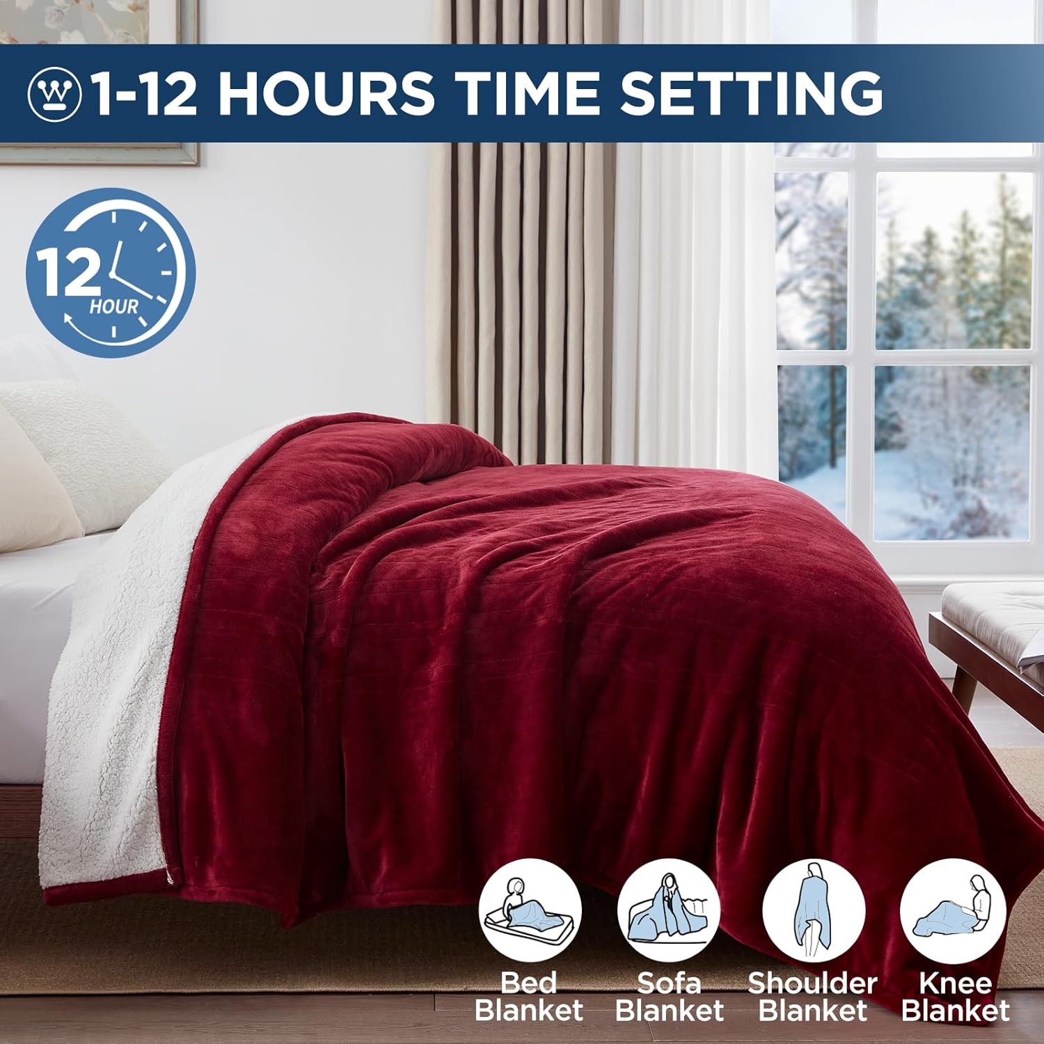 Westinghouse Heated Throw Blanket, Electric Blanket Throw with 6 Heating Levels and 2-10 Hours Time Settings, Flannel to Sherpa Super Cozy Heated Blanket Machine Washable, 50x60 inch, Charcoal