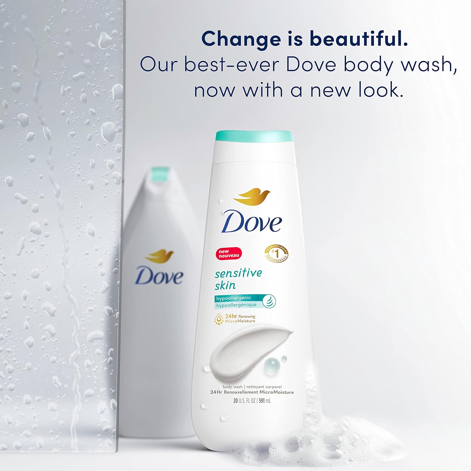 Dove Body Wash 3 Count with Pump Sensitive Skin Hypoallergenic, Paraben-Free, Sulfate-Free, Cruelty-Free, Moisturizing Skin Cleanser Effectively Washes Away Bacteria While Nourishing Skin 30.6 oz