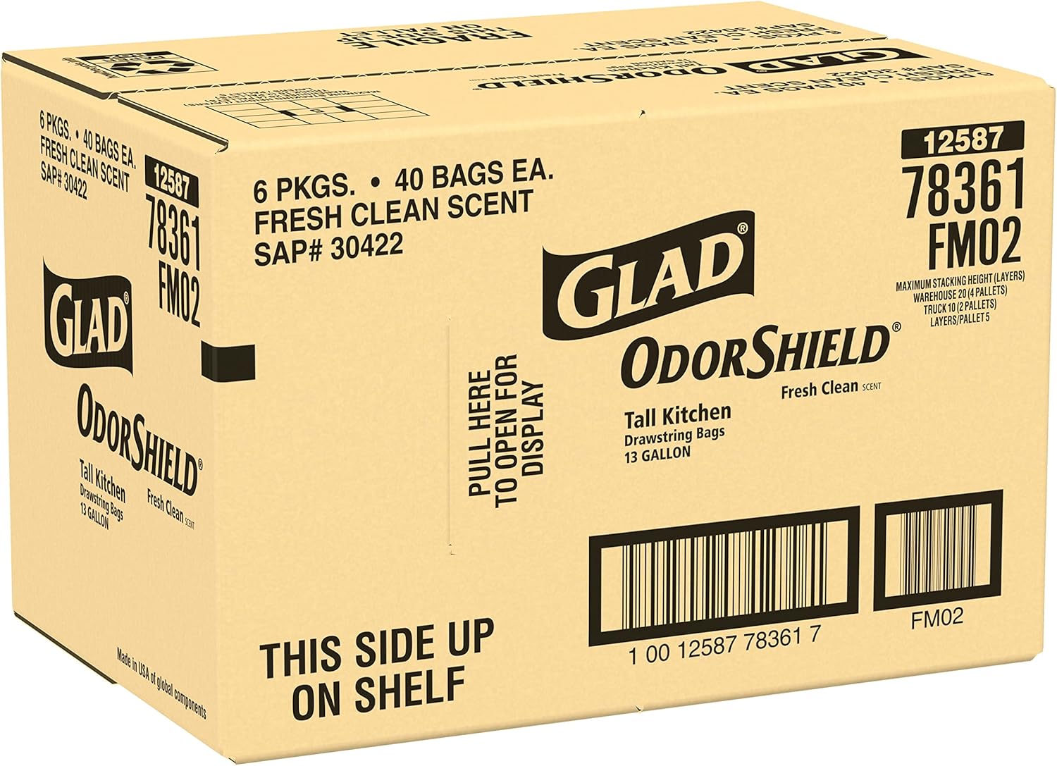 Glad Tall Kitchen Drawstring Trash Bags - Odorshield 13 Gallon White Trash Bag, Febreze Fresh Clean, 110 Count