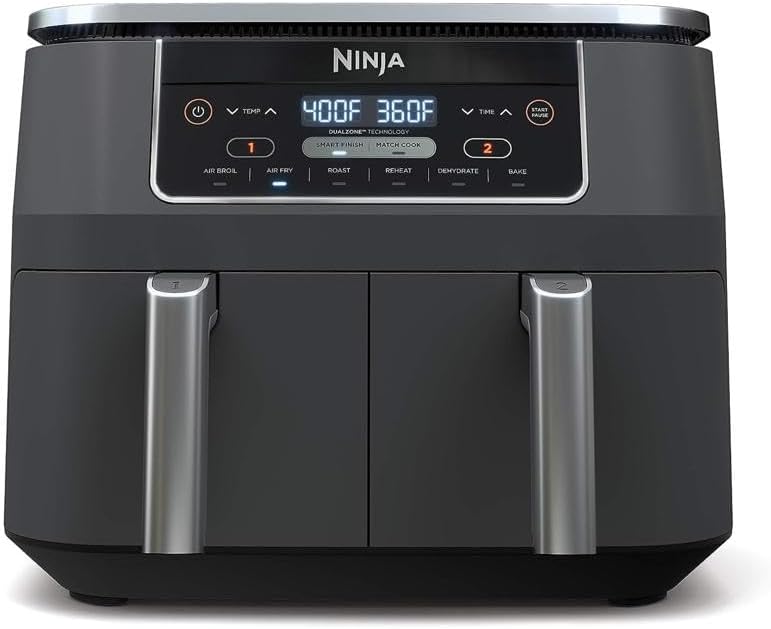 Ninja Air Fryer, Thermometer, Roast, Bake, Air Fry, Crisps, Broil, Reheats, Keep Warm, 10-in-1, Fries, Frozen Food, Veggies, and Meat, Quick Meals, Healthy Meals, Less Oil, 10 QT, Grey, DZ550​