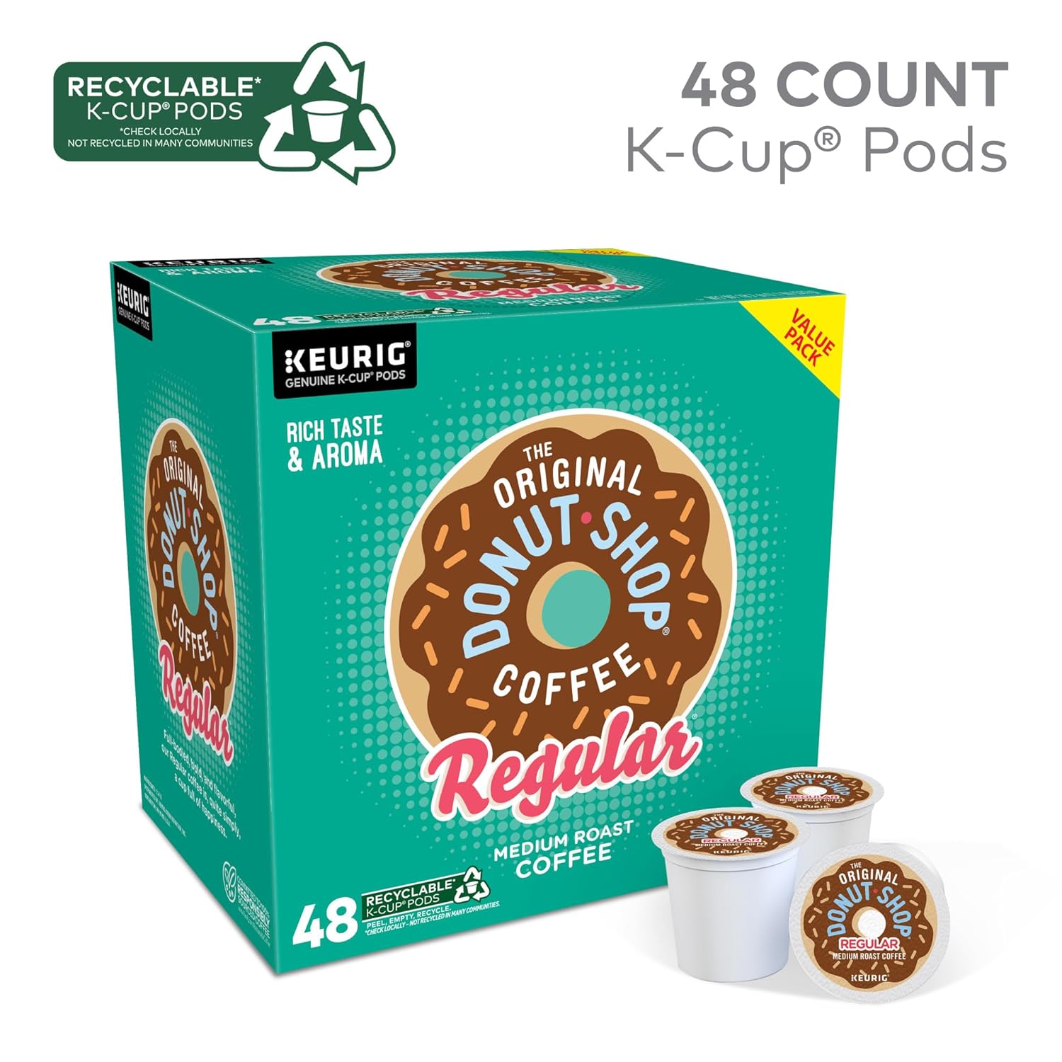 The Original Donut Shop Regular Keurig Single-Serve K-Cup Pods, Medium Roast Coffee, 96 Count