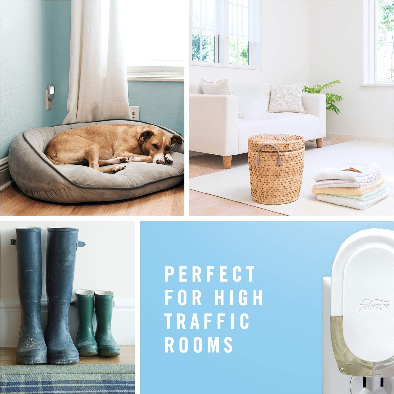 Febreze Plug in Air Fresheners for Home, Air Freshener Plug in, Wall Diffuser, Ocean Scent, Odor Fighter for Strong Odors, 1 Warmer + 2 Oil Refills