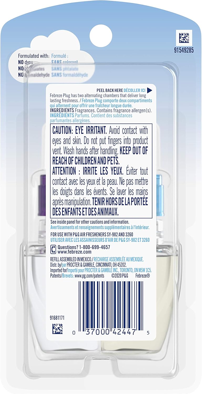 Febreze Plug in Air Fresheners for Home, Air Freshener Plug in, Wall Diffuser, Ocean Scent, Odor Fighter for Strong Odors, 1 Warmer + 2 Oil Refills