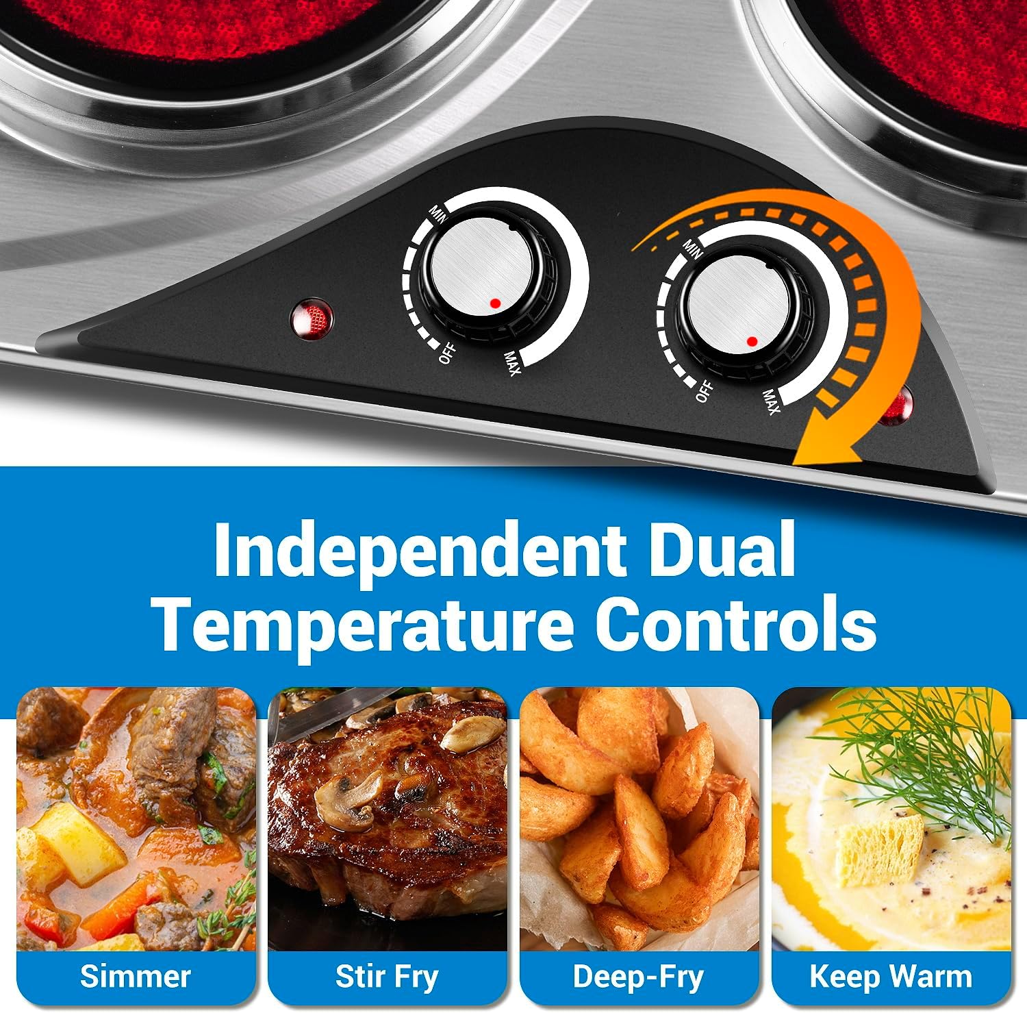 CUSIMAX Electric Hot Plate for Cooking Portable Single Burner 1500W Cast Iron hot plates Heat-up in Seconds Adjustable Temperature Control Stainless Steel Non-Slip Rubber Feet Upgraded Version B101