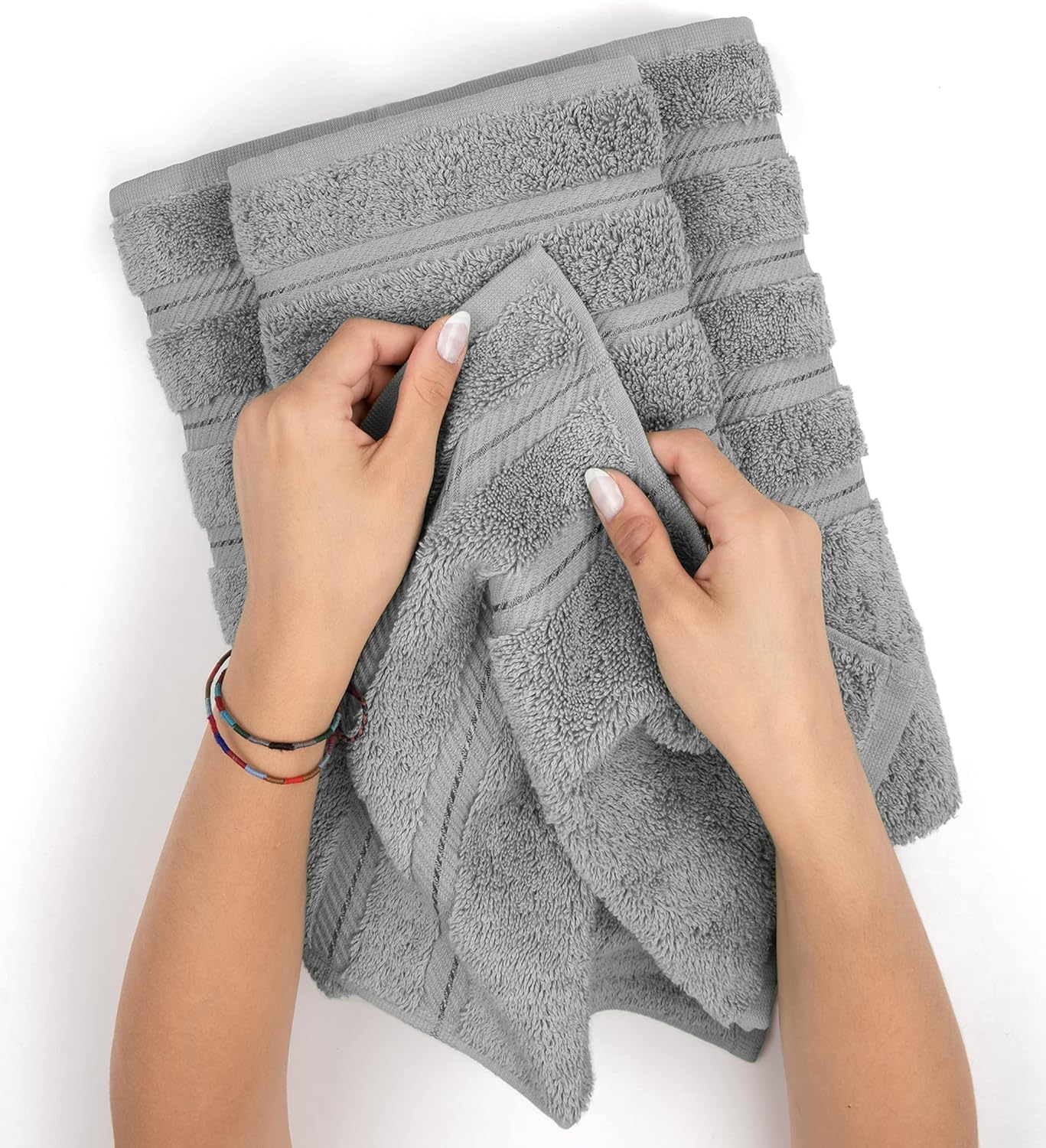 American Soft Linen Luxury 6 Piece Towel Set, 2 Bath Towels 2 Hand Towels 2 Washcloths, 100% Cotton Turkish Towels for Bathroom, Light Grey Towel Sets