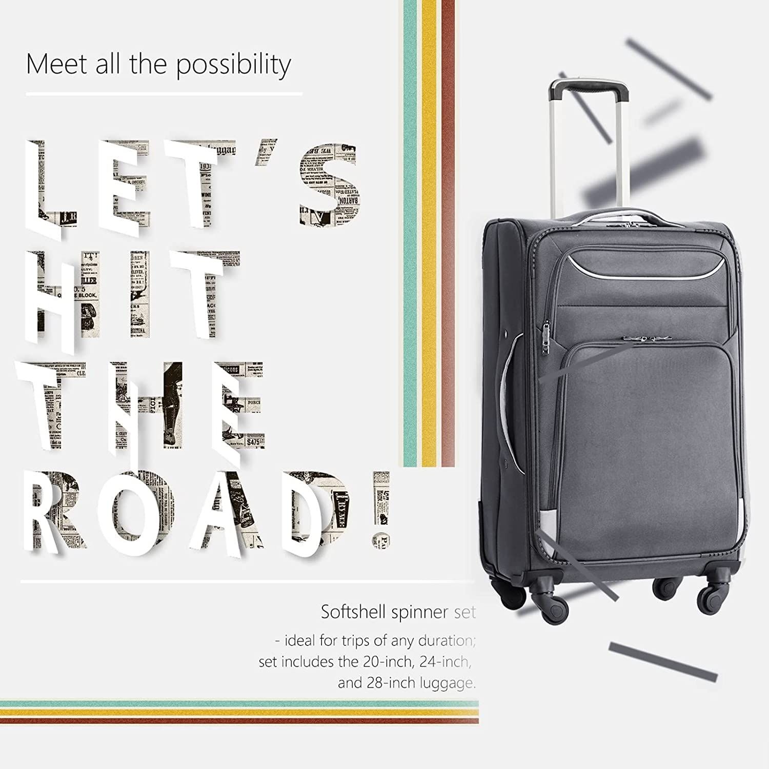 Luggage 3 Piece Set Suitcase Spinner Softshell lightweight