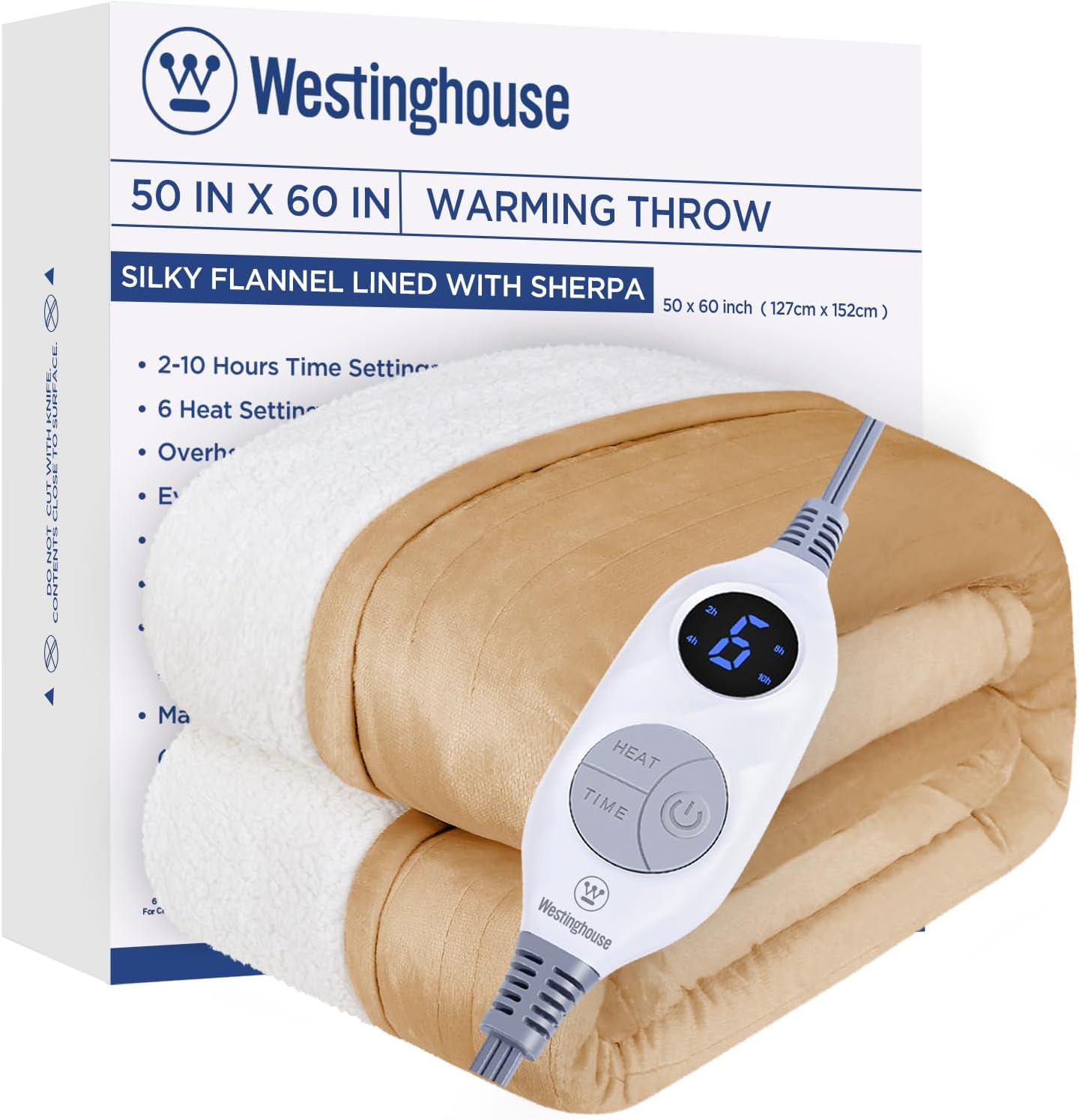 Westinghouse Heated Throw Blanket, Electric Blanket Throw with 6 Heating Levels and 2-10 Hours Time Settings, Flannel to Sherpa Super Cozy Heated Blanket Machine Washable, 50x60 inch, Charcoal