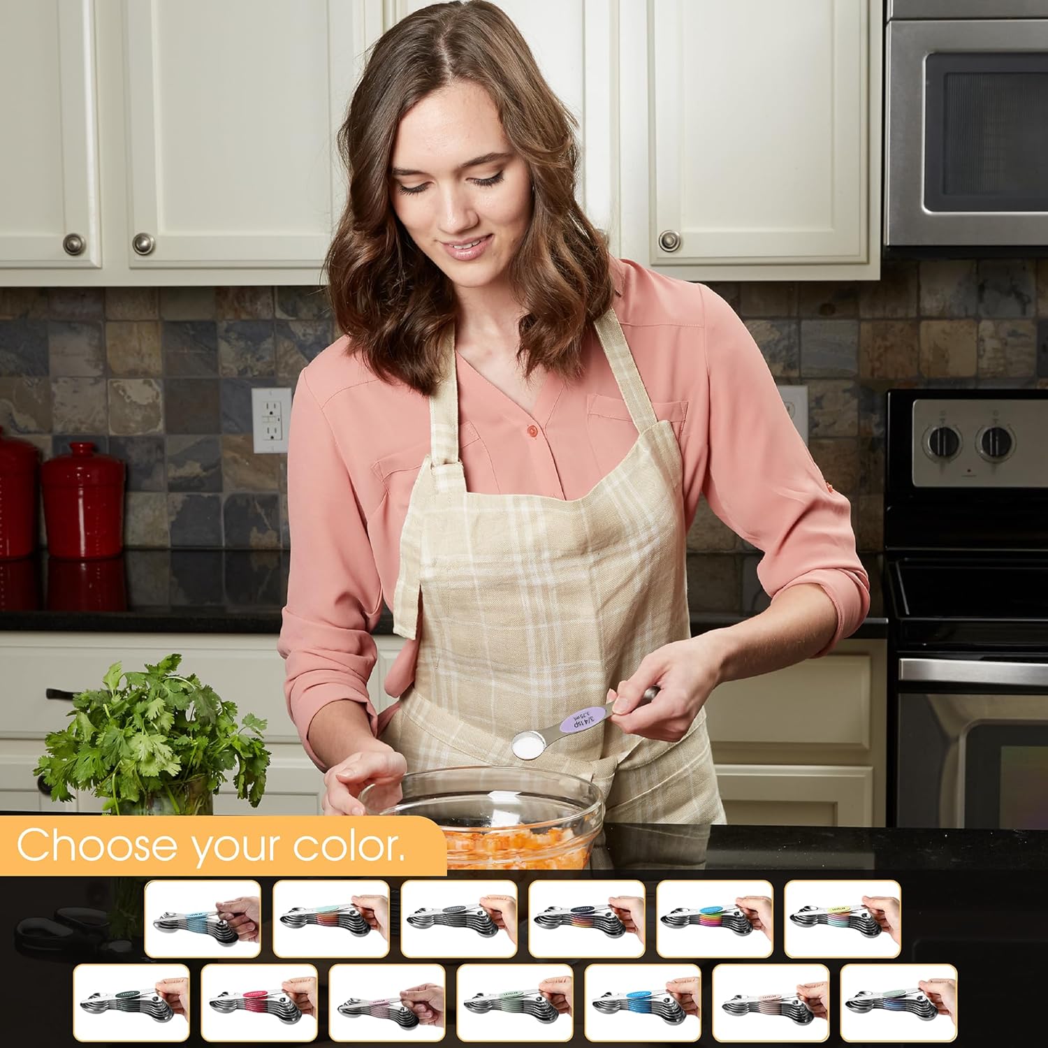 Spring Chef Magnetic Measuring Spoons Set with Strong N45 Magnets, Heavy Duty Stainless Steel Metal, Fits in Most Kitchen Spice Jars for Baking & Cooking, BPA Free, Black, Set of 8 with Leveler