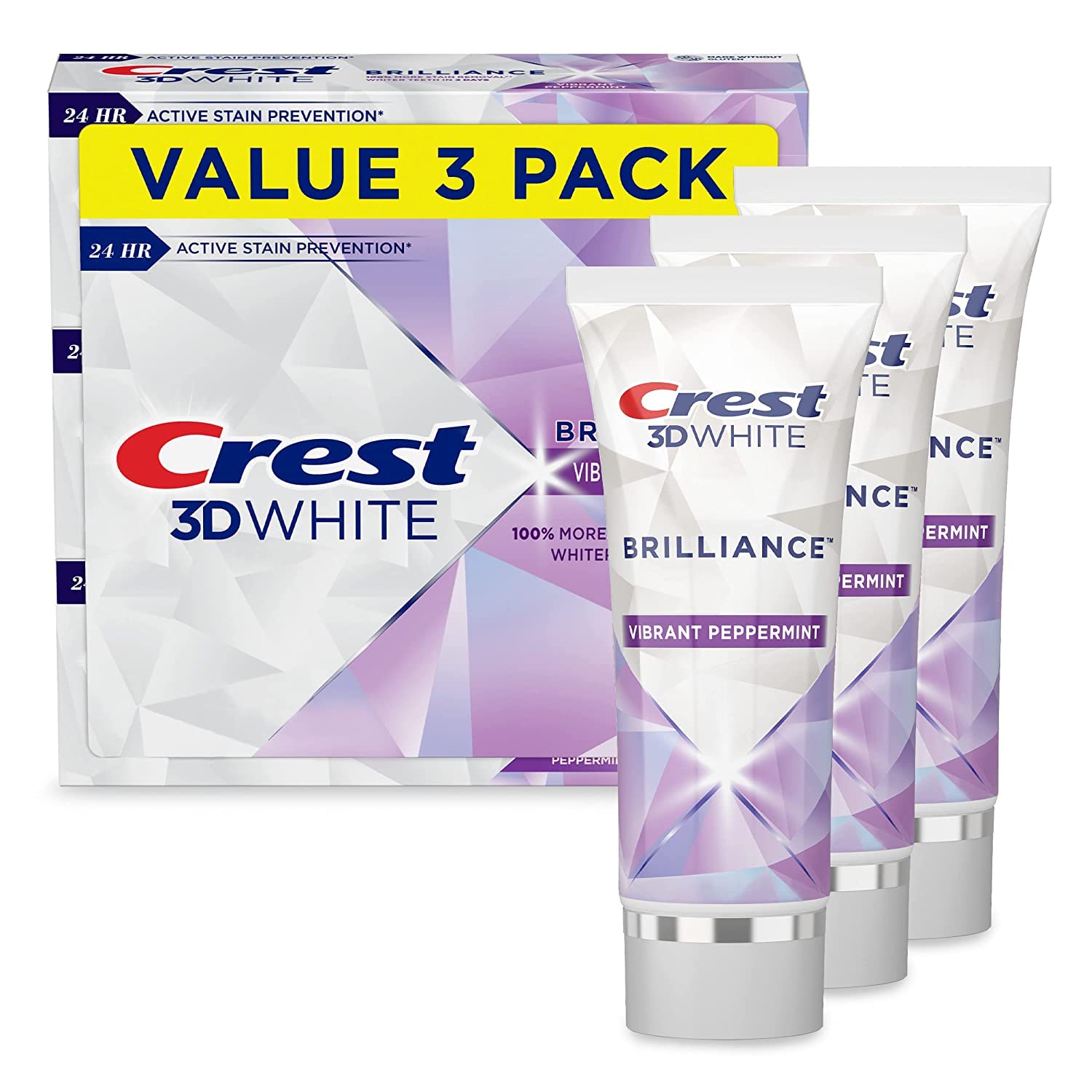 Crest 3D White Advanced Luminous Mint Teeth Whitening Toothpaste, 3.7 oz Pack of 4 - Helps Remove Surface Stains, Whitens Teeth, Strengthens Tooth Enamel, Protects Against Cavities