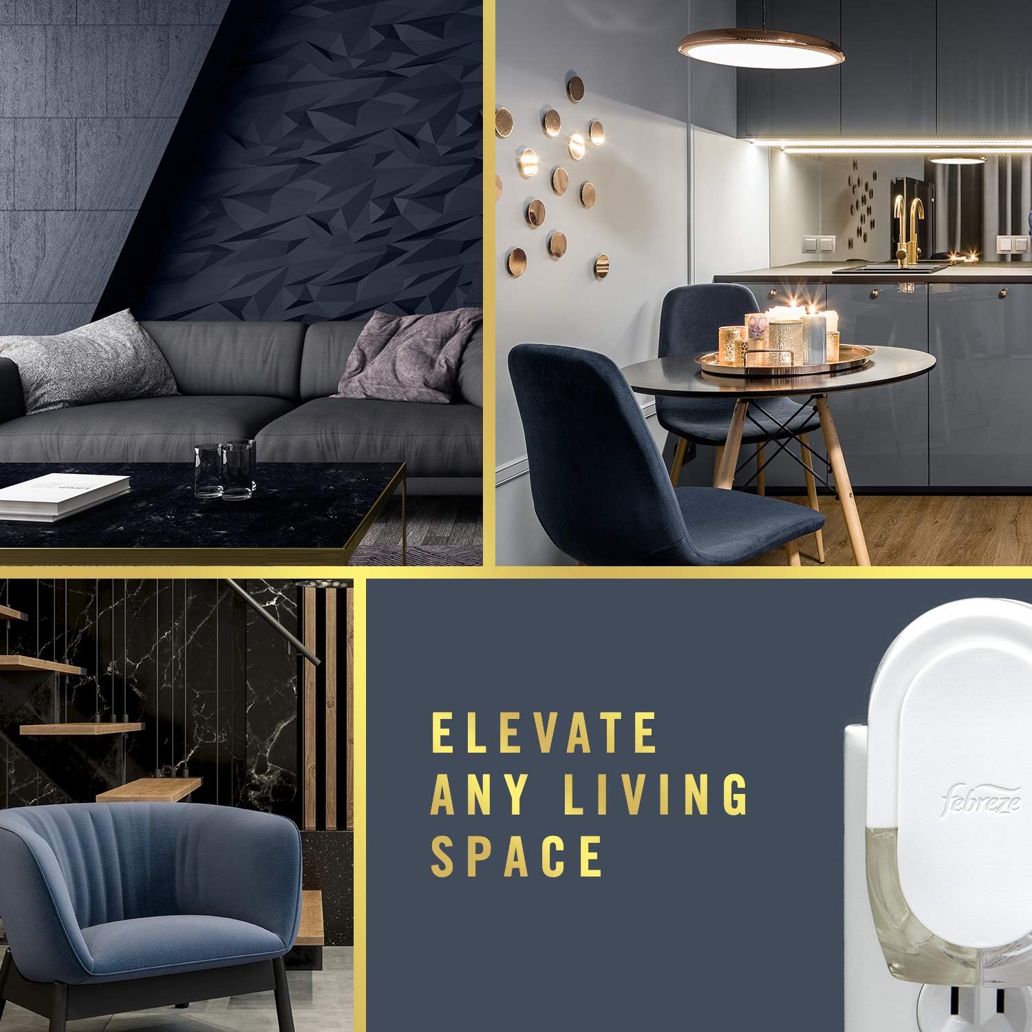 Febreze Plug in Air Fresheners for Home, Air Freshener Plug in, Wall Diffuser, Ocean Scent, Odor Fighter for Strong Odors, 1 Warmer + 2 Oil Refills