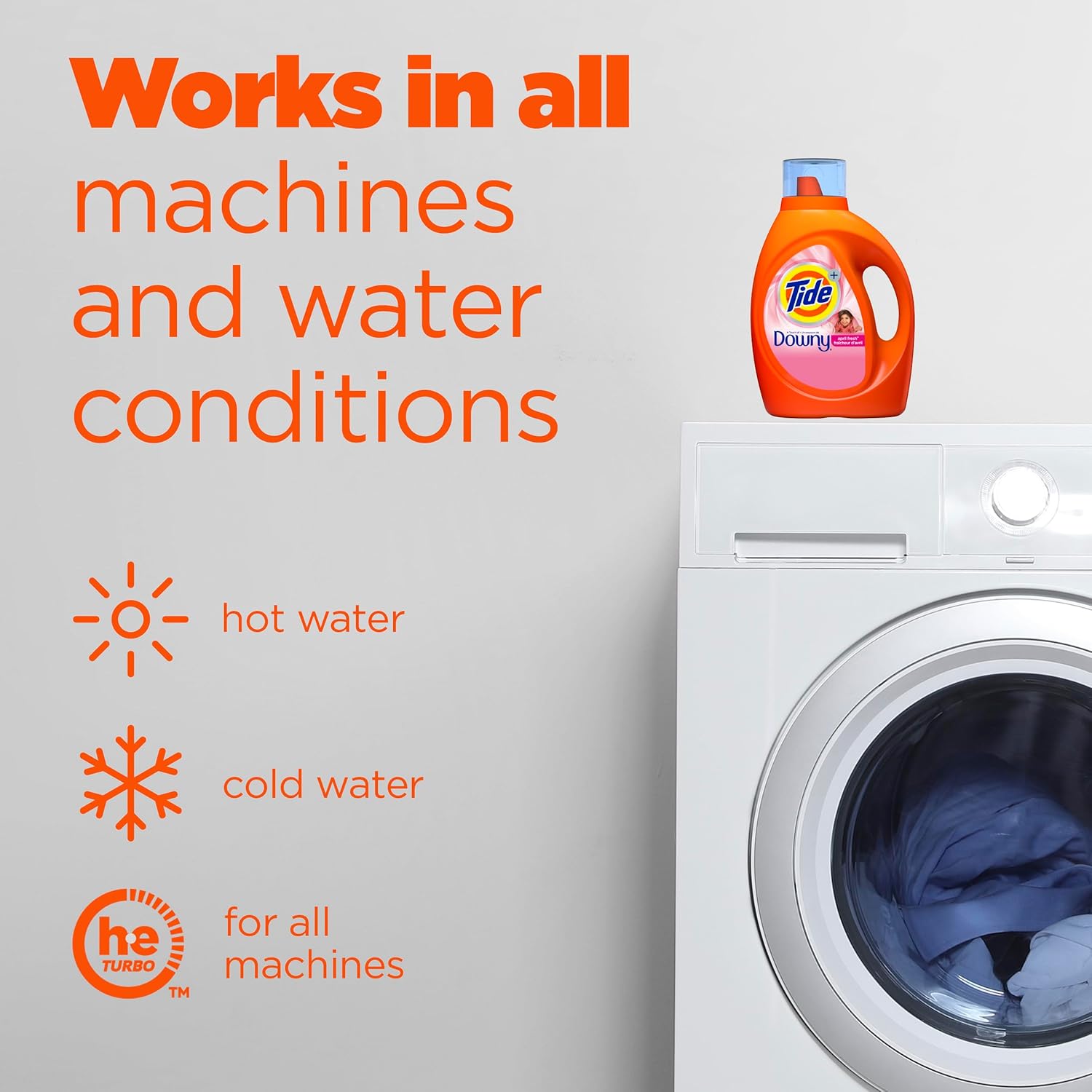 Tide plus Downy Liquid Laundry Detergent Soap, April Fresh Scent, HE Compatible, 94 Loads, 132 fl oz