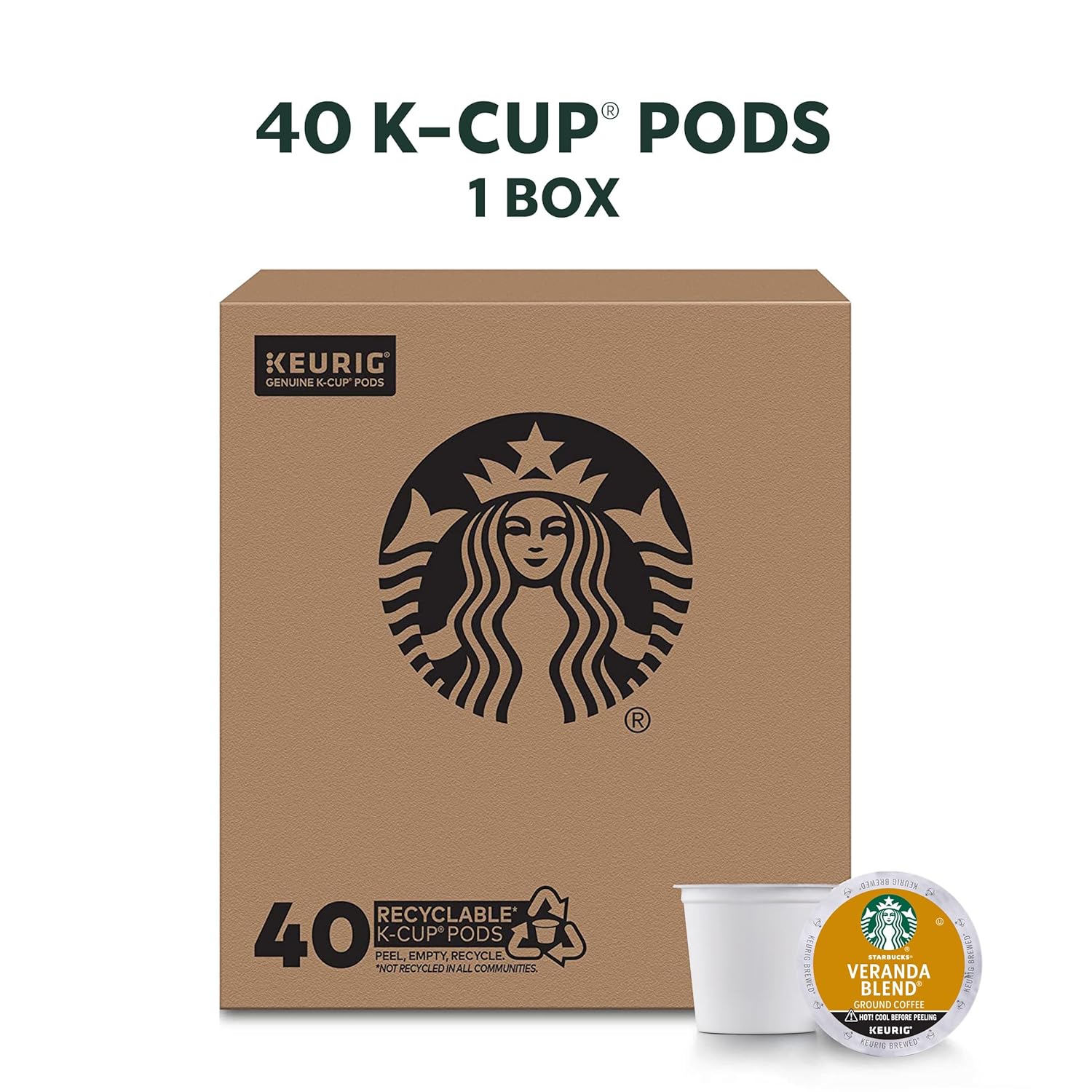 Starbucks K-Cup Coffee Pods, Starbucks Blonde Roast Coffee, Veranda Blend for Keurig Brewers, 100% Arabica, 6 boxes (60 pods total)