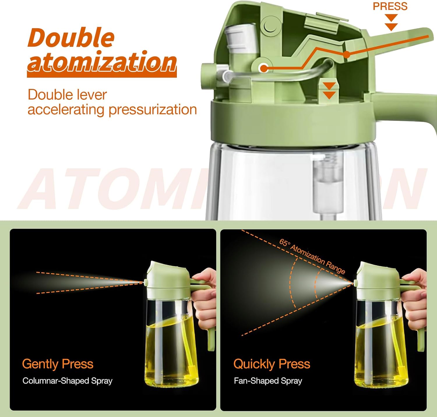 YARRAMATE Oil Sprayer for Cooking, 2 in 1 Olive Oil Dispenser Bottle for Kitchen, 16oz/470ml Premium Glass Oil Bottle, Food-grade Oil Mister for Air Fryer, Salad, Frying, BBQ (Creamy White)