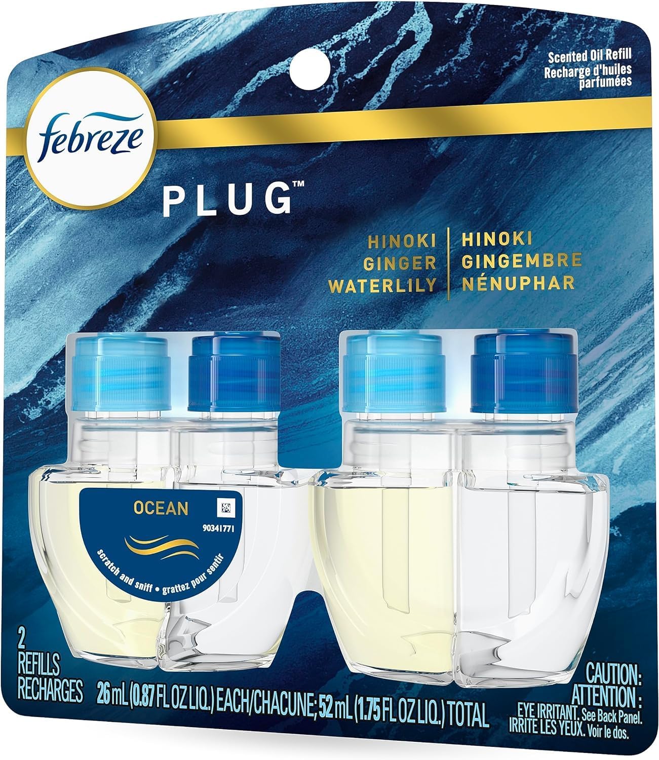 Febreze Plug in Air Fresheners for Home, Air Freshener Plug in, Wall Diffuser, Ocean Scent, Odor Fighter for Strong Odors, 1 Warmer + 2 Oil Refills