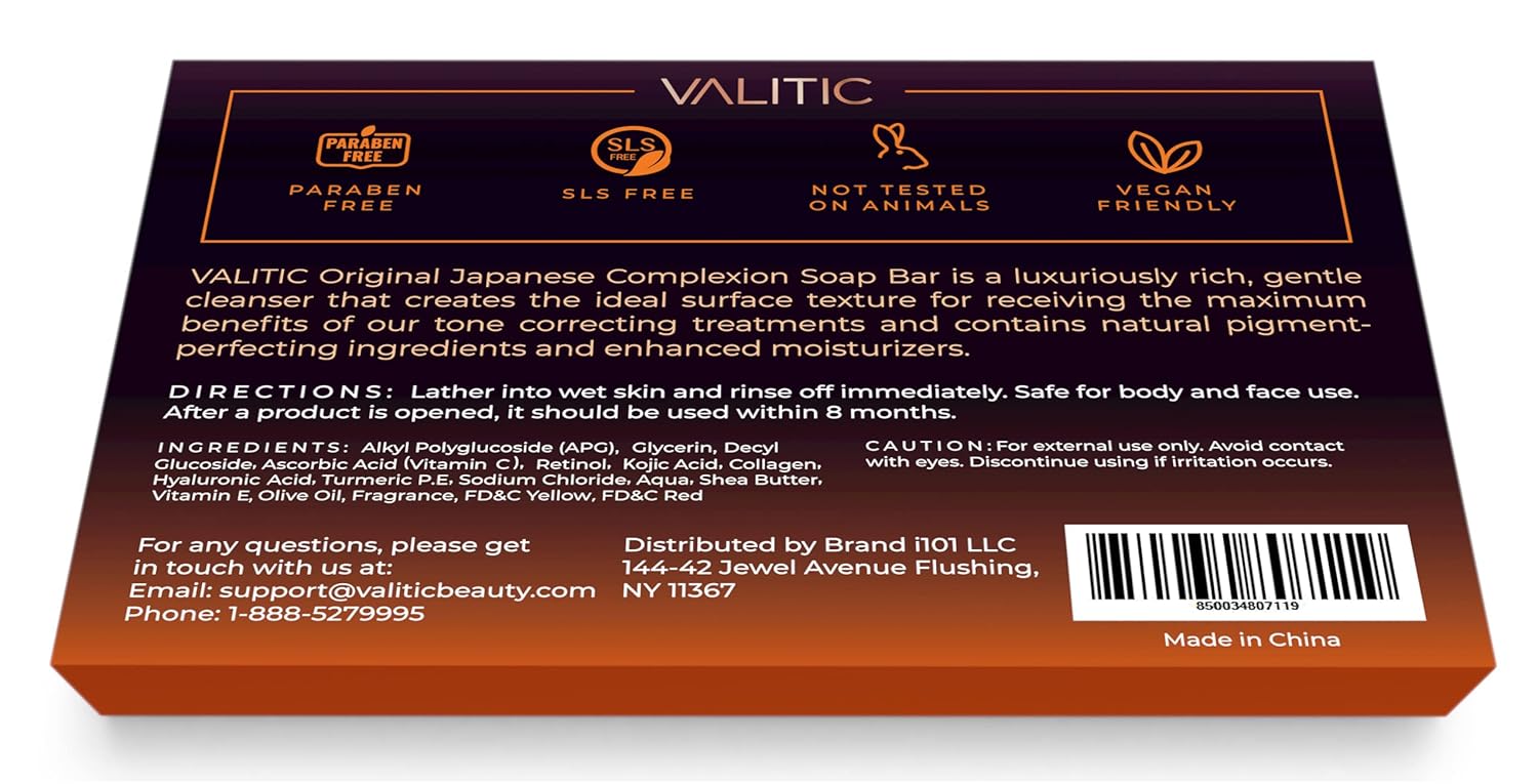 VALITIC Kojic Acid Dark Spot Remover Soap Bars with Vitamin C, Retinol, Collagen, Turmeric - Original Japanese Complex Infused with Hyaluronic Acid, Vitamin E, Shea Butter, Castile Olive Oil (2 Pack)
