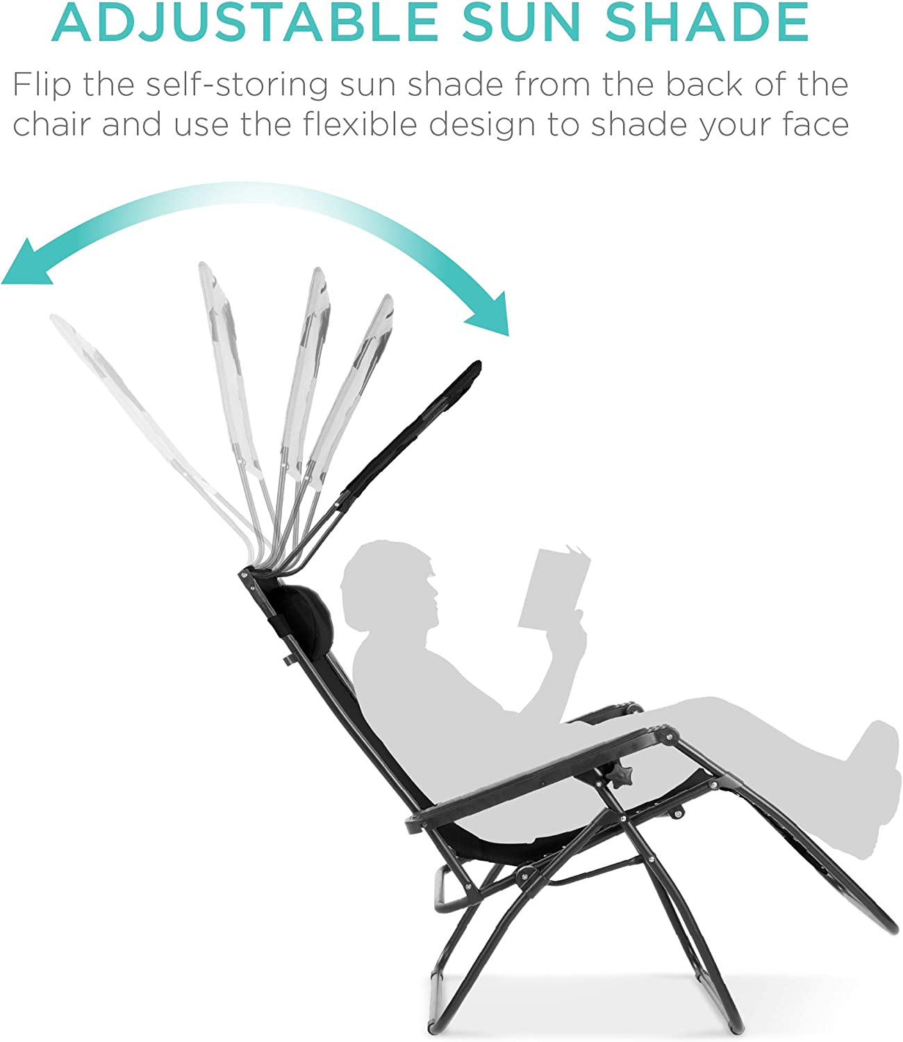 Folding Zero Gravity Outdoor Recliner Patio Lounge Chair w/Adjustable Canopy Shade, Headrest, Side Accessory Tray, Textilene Mesh - Beige