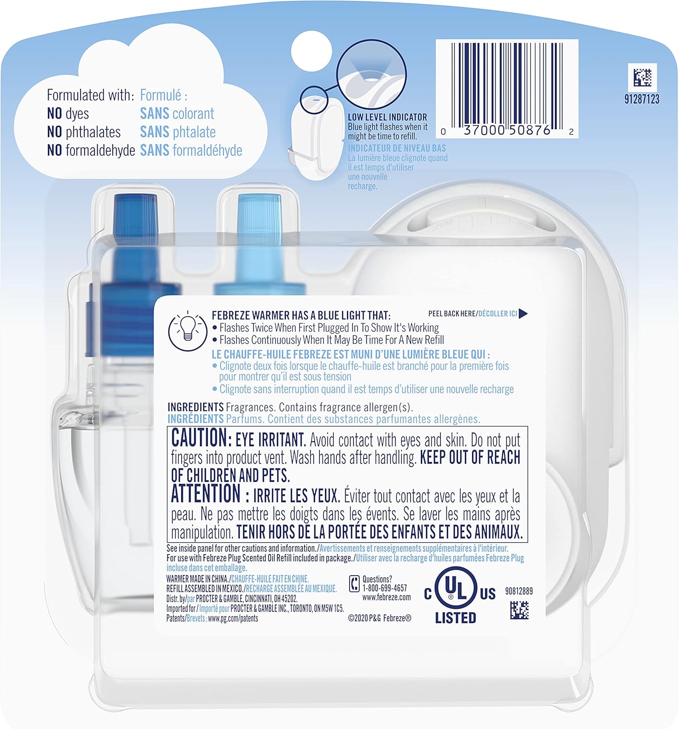 Febreze Plug in Air Fresheners for Home, Air Freshener Plug in, Wall Diffuser, Ocean Scent, Odor Fighter for Strong Odors, 1 Warmer + 2 Oil Refills