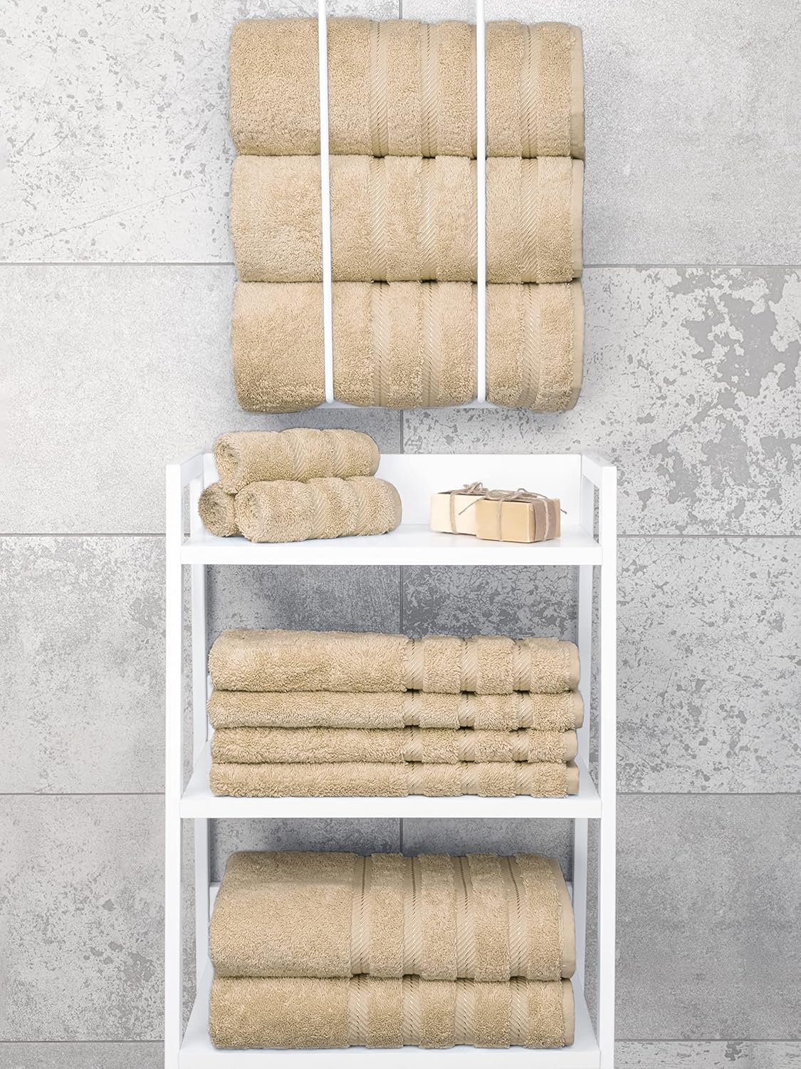 American Soft Linen Luxury 6 Piece Towel Set, 2 Bath Towels 2 Hand Towels 2 Washcloths, 100% Cotton Turkish Towels for Bathroom, Light Grey Towel Sets