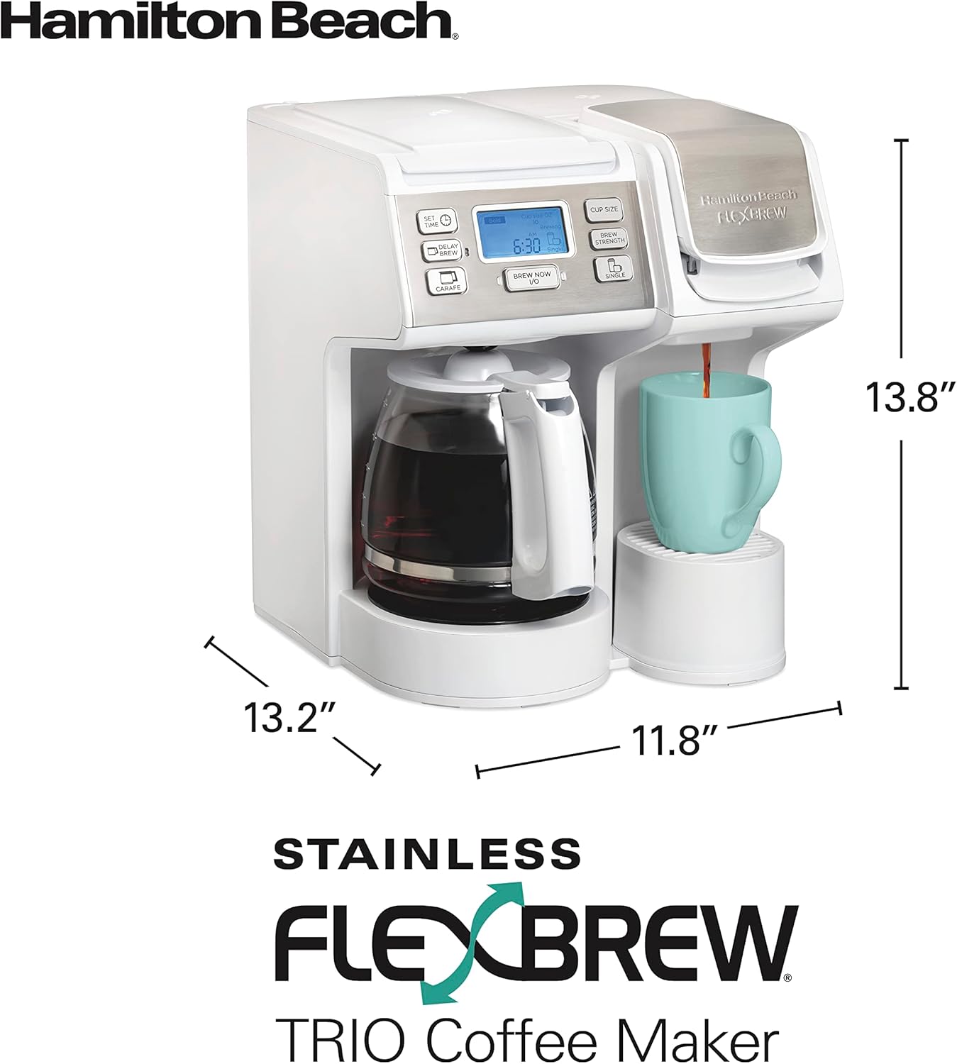 Hamilton Beach FlexBrew Trio 2-Way Coffee Maker, Compatible with K-Cup Pods or Grounds, Combo, Single Serve & Full 12c Pot, Black - Fast Brewing (49902)