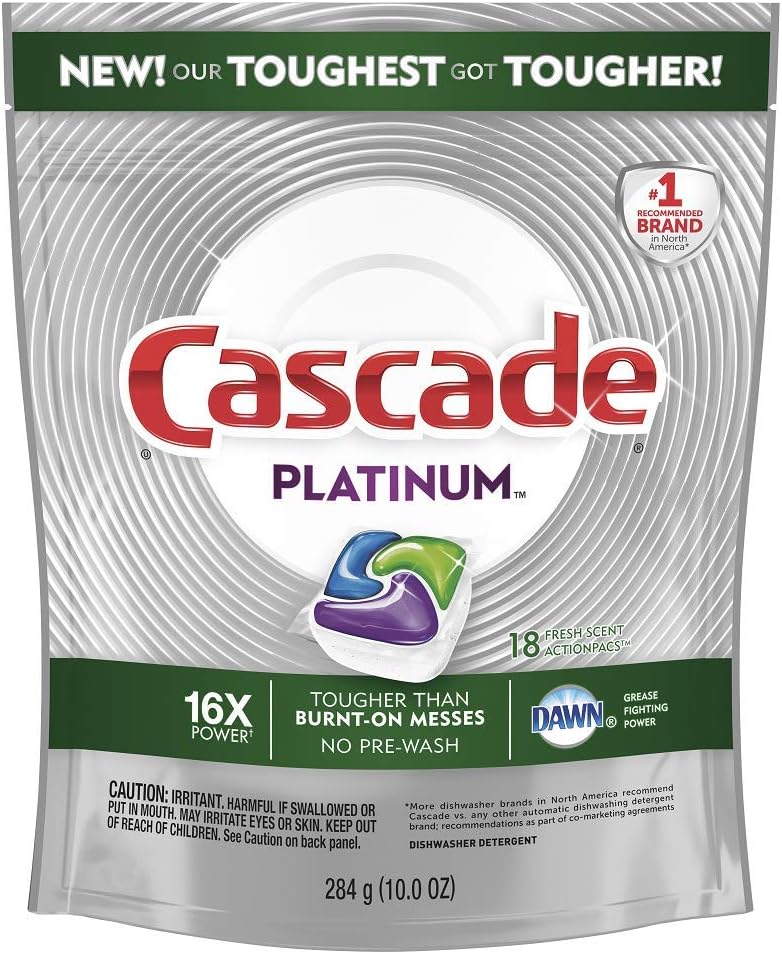 Cascade Platinum Dishwasher Pods, Detergent, Soap Pods, Actionpacs with Dishwasher Cleaner and Deodorizer Action, Fresh, 62 Count