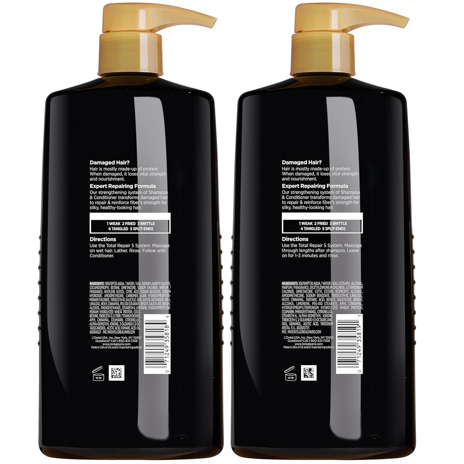 L'Oreal Paris Elvive Total Repair 5 Repairing Shampoo and Conditioner for Damaged Hair, 28 Ounce (Set of 2)