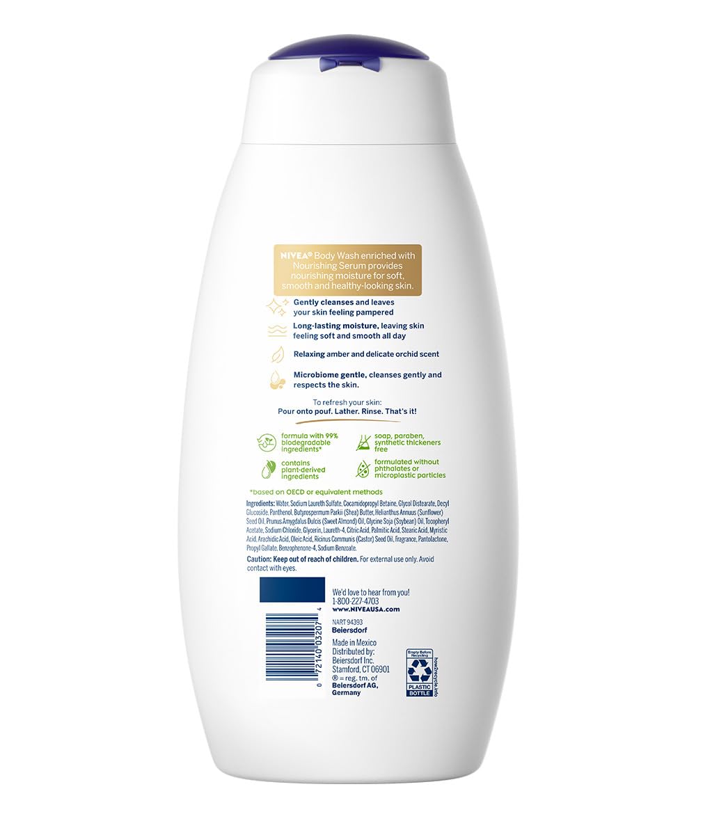 NIVEA Coconut and Almond Milk Pampering Body Wash, Moisturizing Body Wash with Nourishing Serum, Plant-Derived Oils, Essential Skin Lipids and Vitamins, 20 Fl Oz Bottle