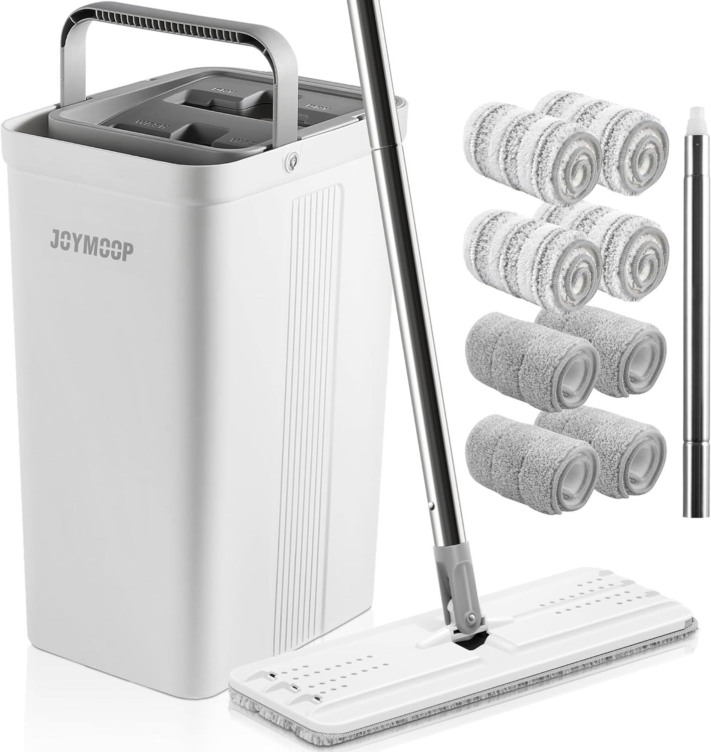 JOYMOOP mop and bucket with Wringer Set, Flat ,for floor cleaning with 3 Microfiber Pads, Wet and Dry Use, Household cleaning Tools, for Hardwood, Laminate, Tile