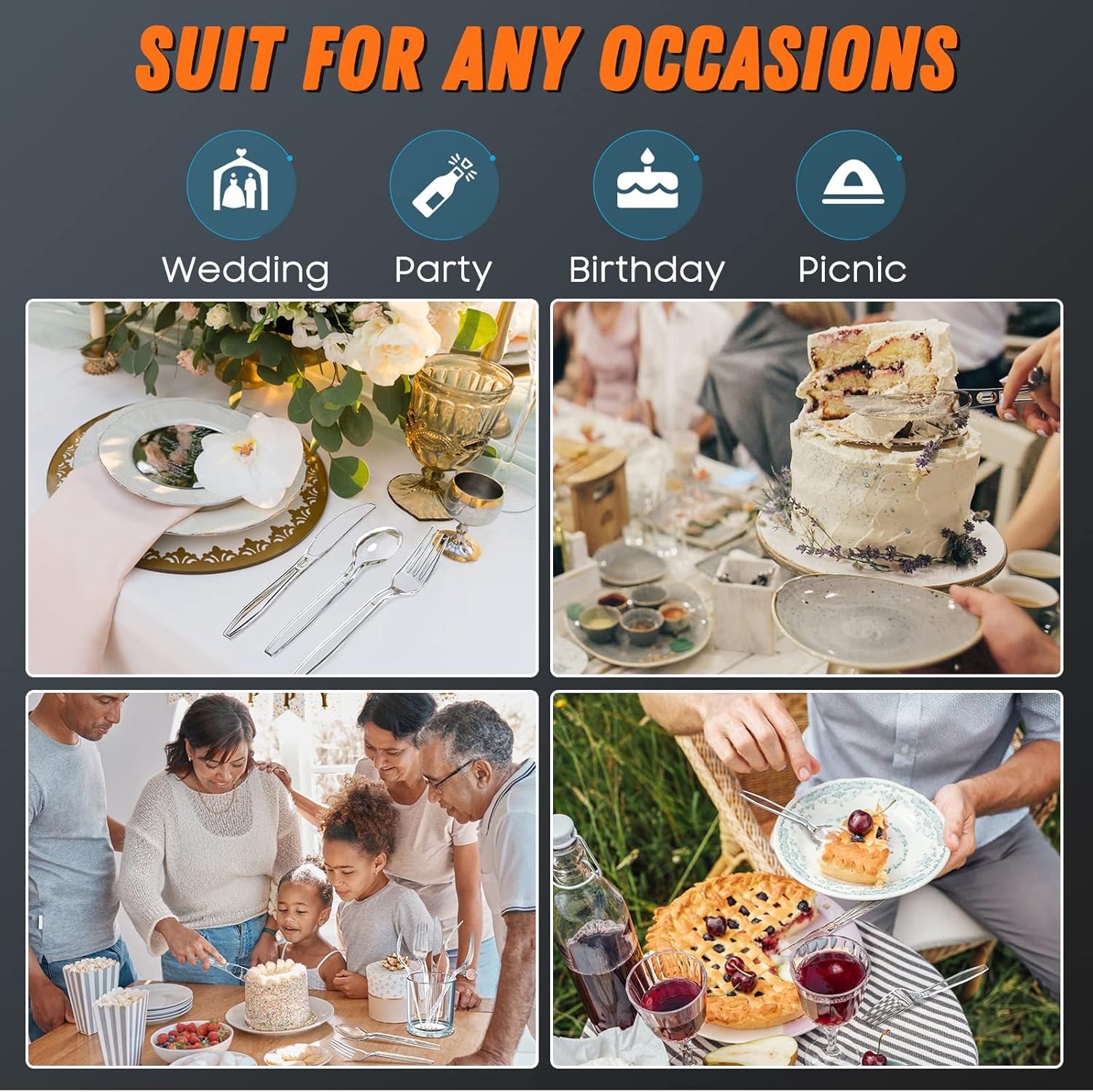 360 Count Plastic Silver Ware Heavy Duty, 120 Forks, 120 Spoons, 120 Knives, Heat Resistant & BPA Free Disposable SilverWare, Disposable Cutlery set, Premium Clear Utencils for Party Supply