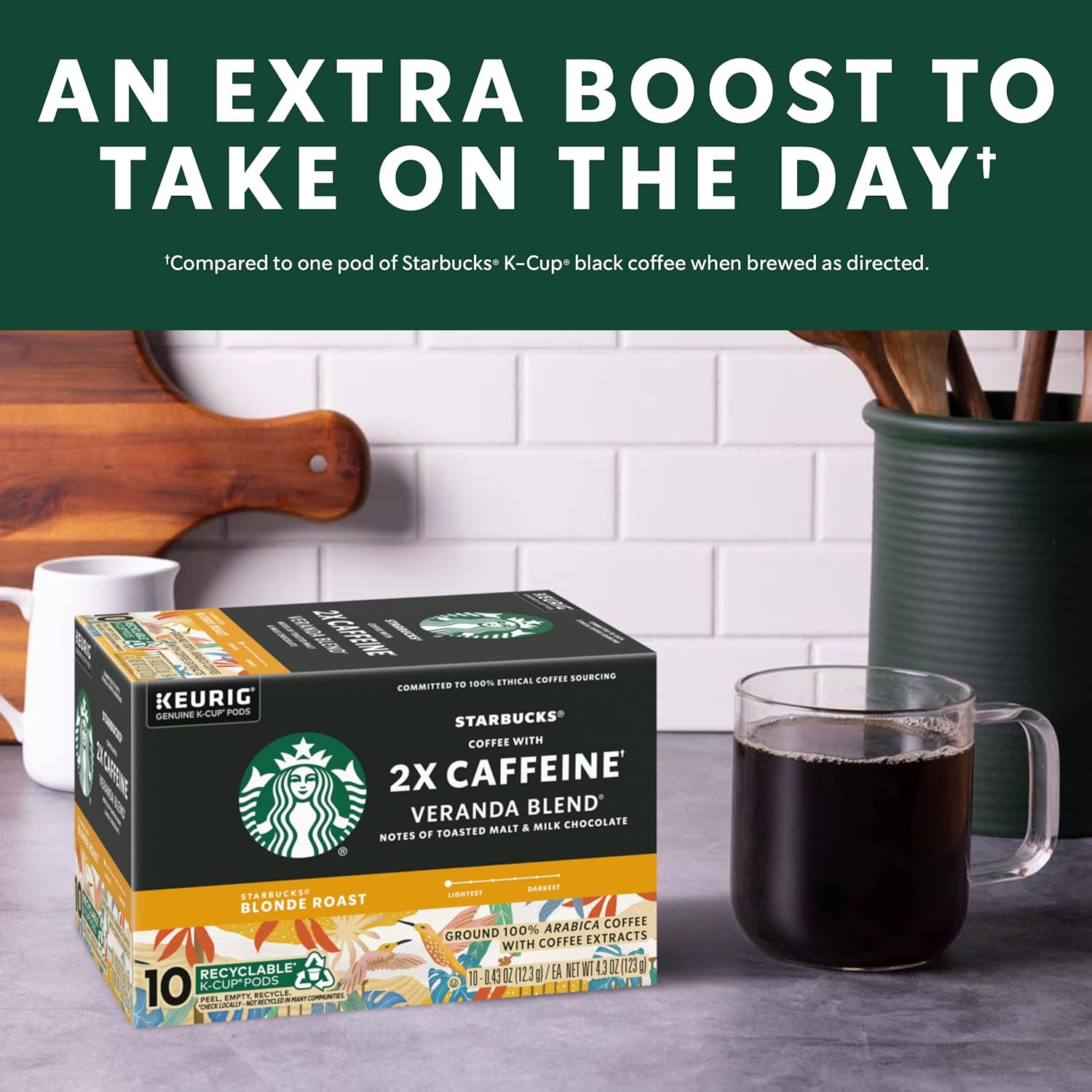 Starbucks K-Cup Coffee Pods, Starbucks Blonde Roast Coffee, Veranda Blend for Keurig Brewers, 100% Arabica, 6 boxes (60 pods total)