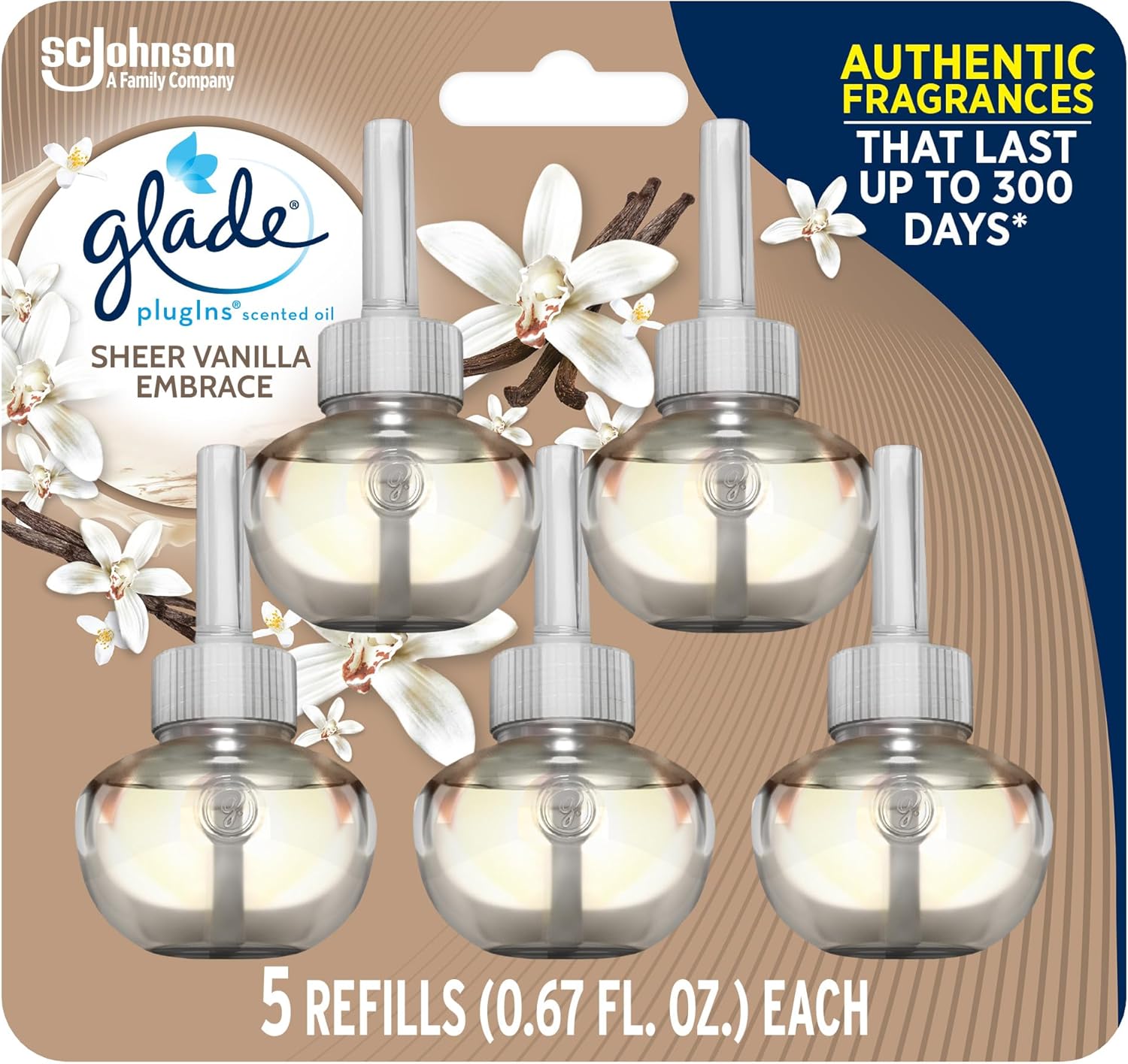 Glade PlugIns Refills Air Freshener, Scented and Essential Oils for Home and Bathroom, Apple Cinnamon, 3.35 Fl Oz, 5 Count