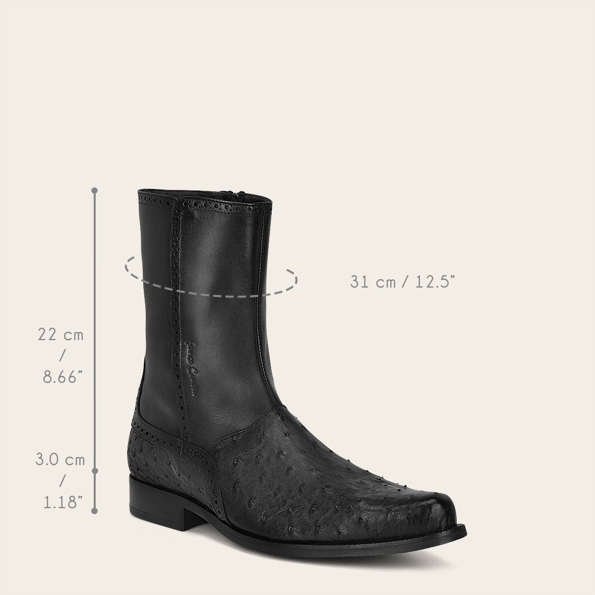 Bota de vestir en piel genuina de avestruz.