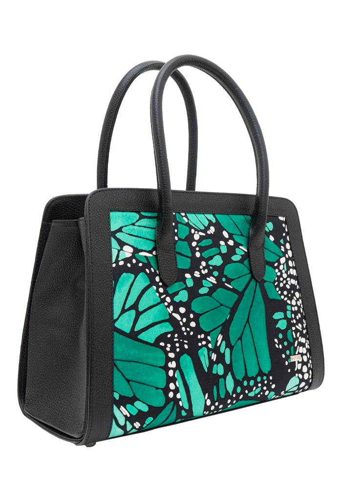 Bolsa Muul Negro Mariposa Macro Verde Esmeralda