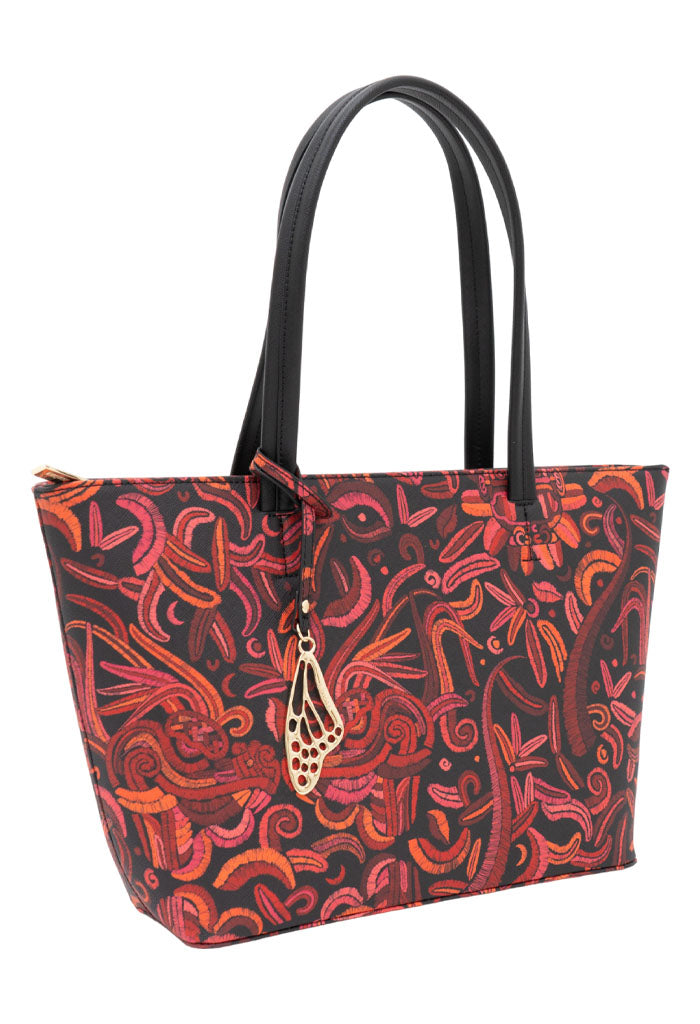Tote K'iin Saffiano Quetzalc��atl Negro Rojo