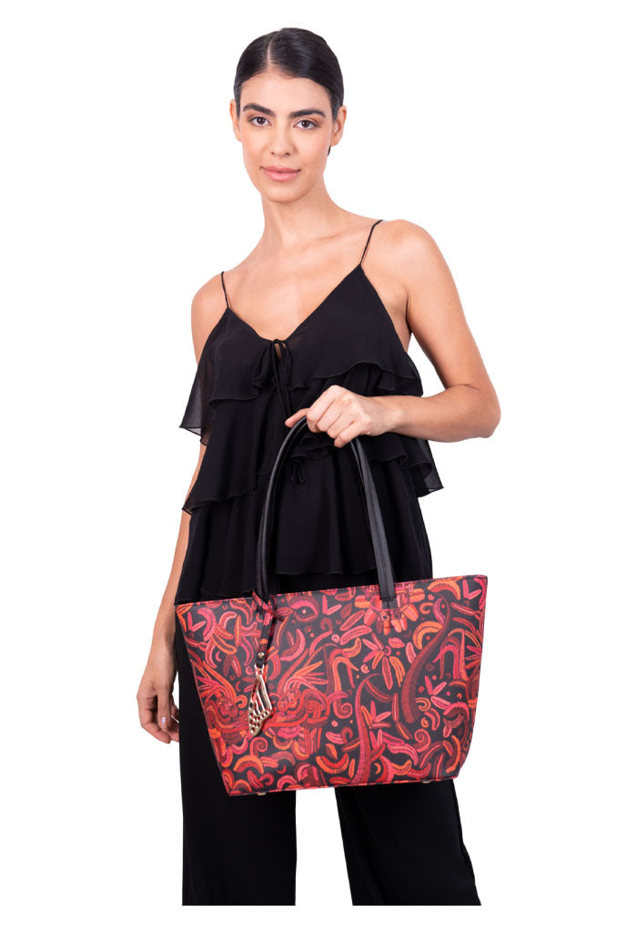 Tote K'iin Saffiano Quetzalc��atl Negro Rojo