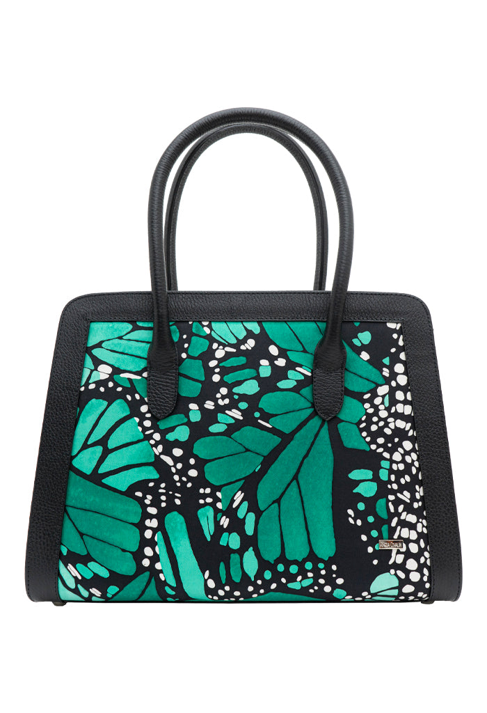 Bolsa Muul Negro Mariposa Macro Verde Esmeralda